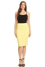 High waist, knee-length pencil skirt, fitted style waistband.