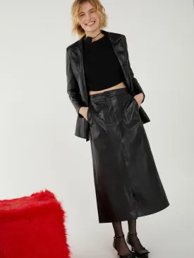 IBLUES Black Leather A-line Skirt