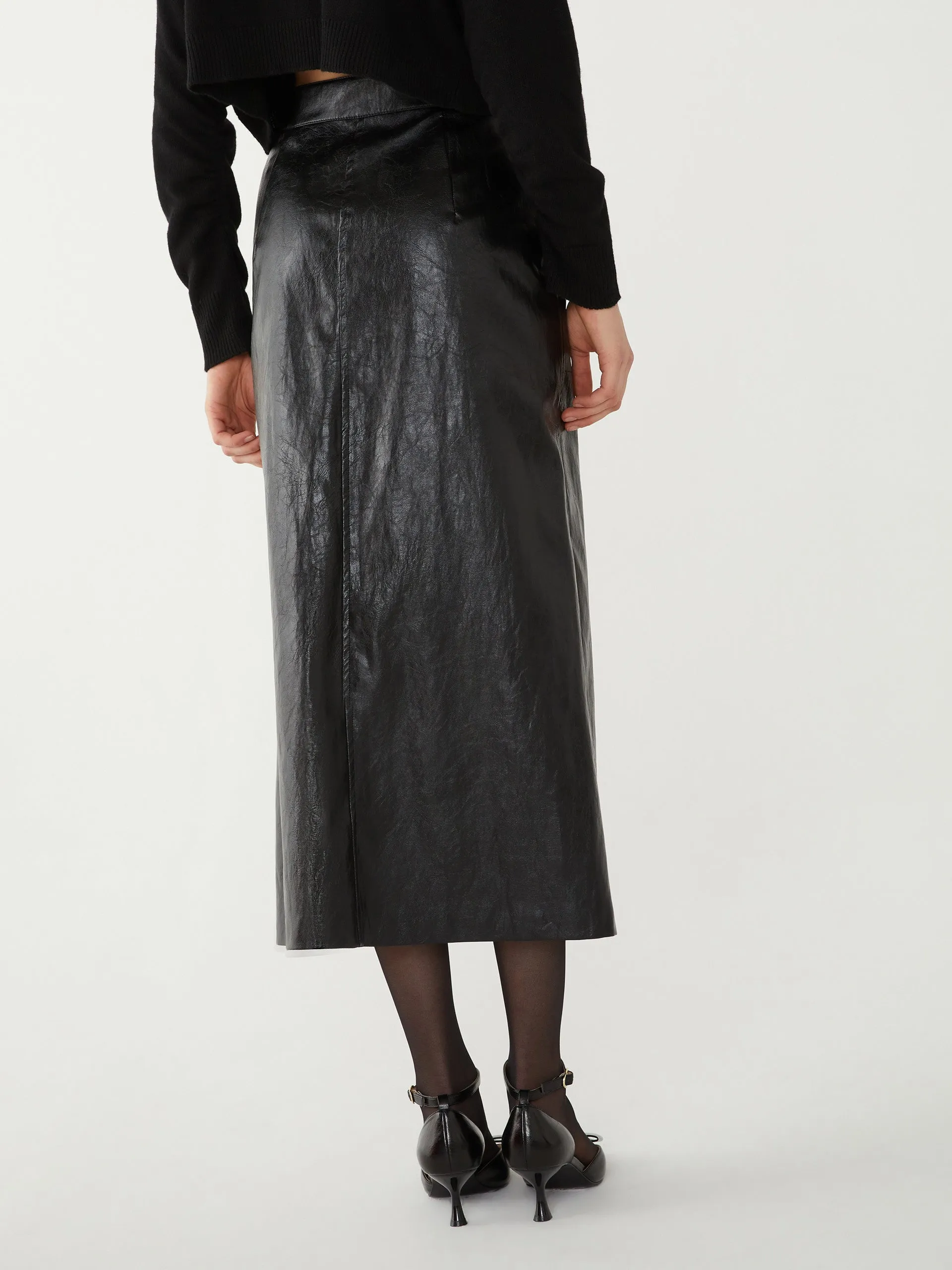 IBLUES Black Leather A-line Skirt