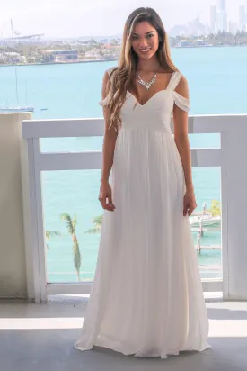 Ivory Off Shoulder Sleeveless Maxi Dress