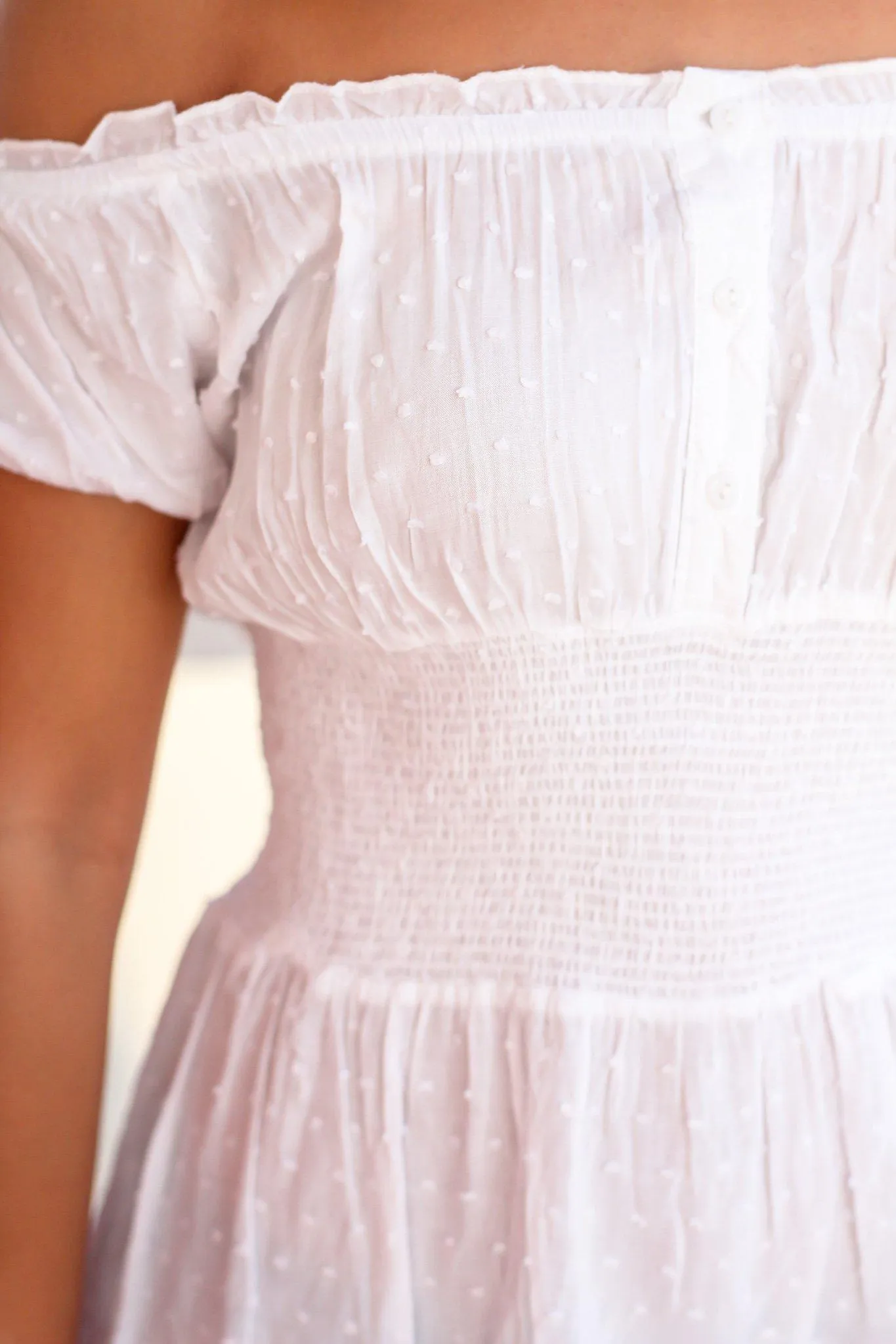 Ivory Off Shoulder Top with Crochet Trim Detail