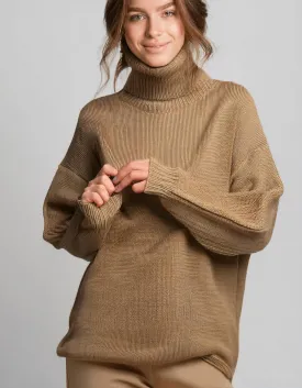 Khaki Green Loose Fit Turtleneck Sweater