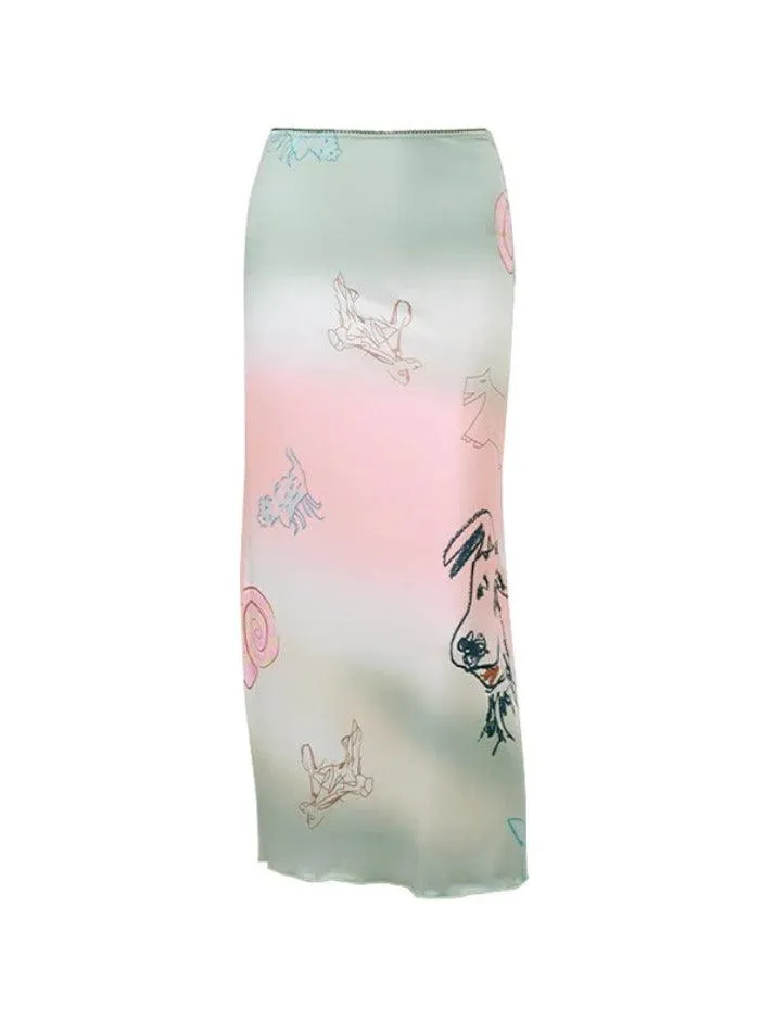 LANFUBEISI - Printed Ombre Shift Skirt