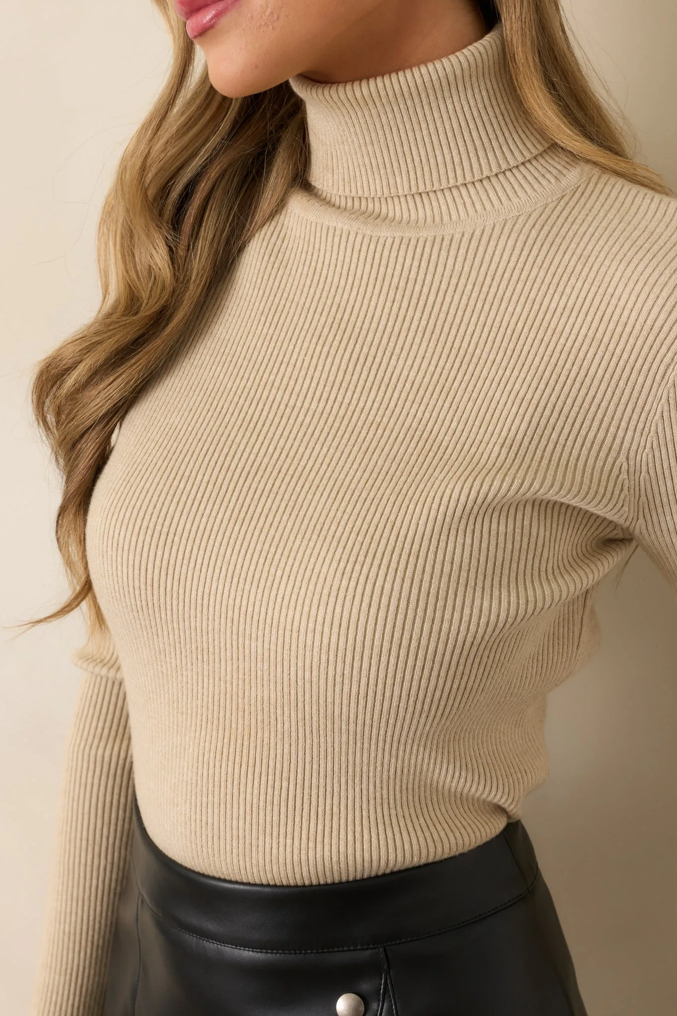 Let It Be Khaki Ribbed Long Sleeve Turtleneck Sweater