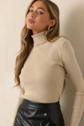 Let It Be Khaki Ribbed Long Sleeve Turtleneck Sweater