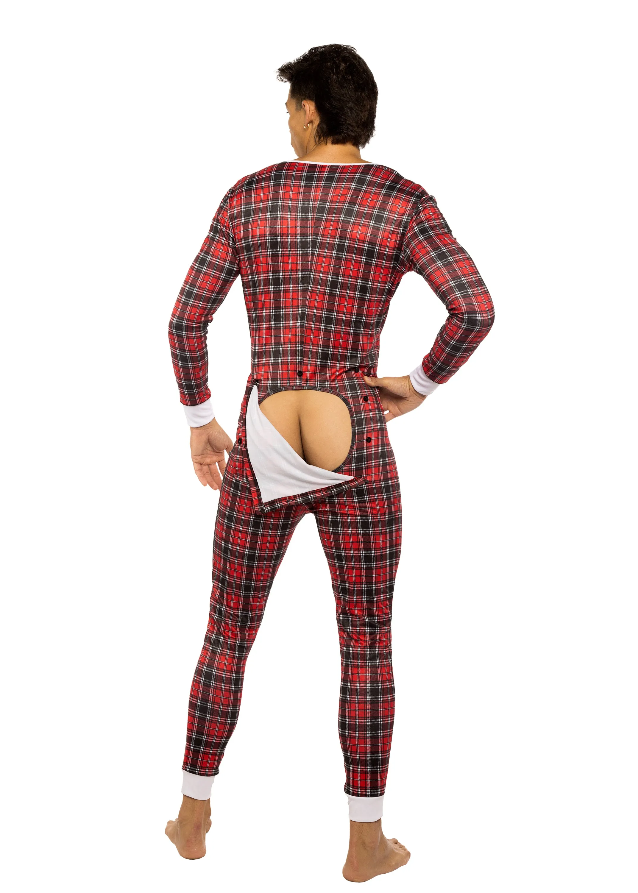 LI783 - Men’s Plaid Union Suit with Open Butt Flap