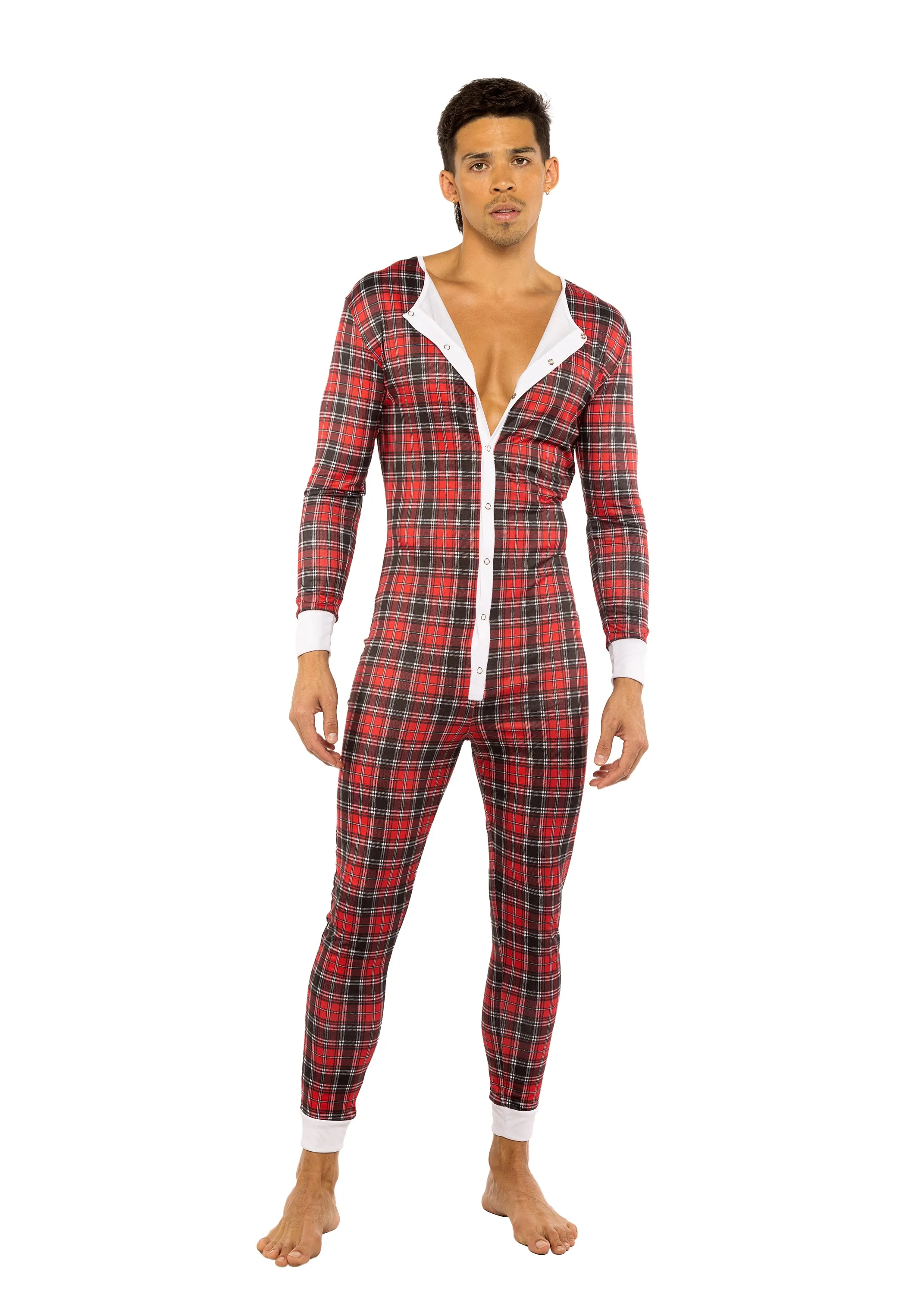 LI783 - Men’s Plaid Union Suit with Open Butt Flap