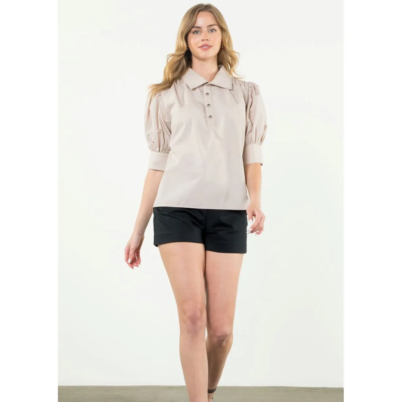 Lidia Short Sleeve CollaredTHML Top