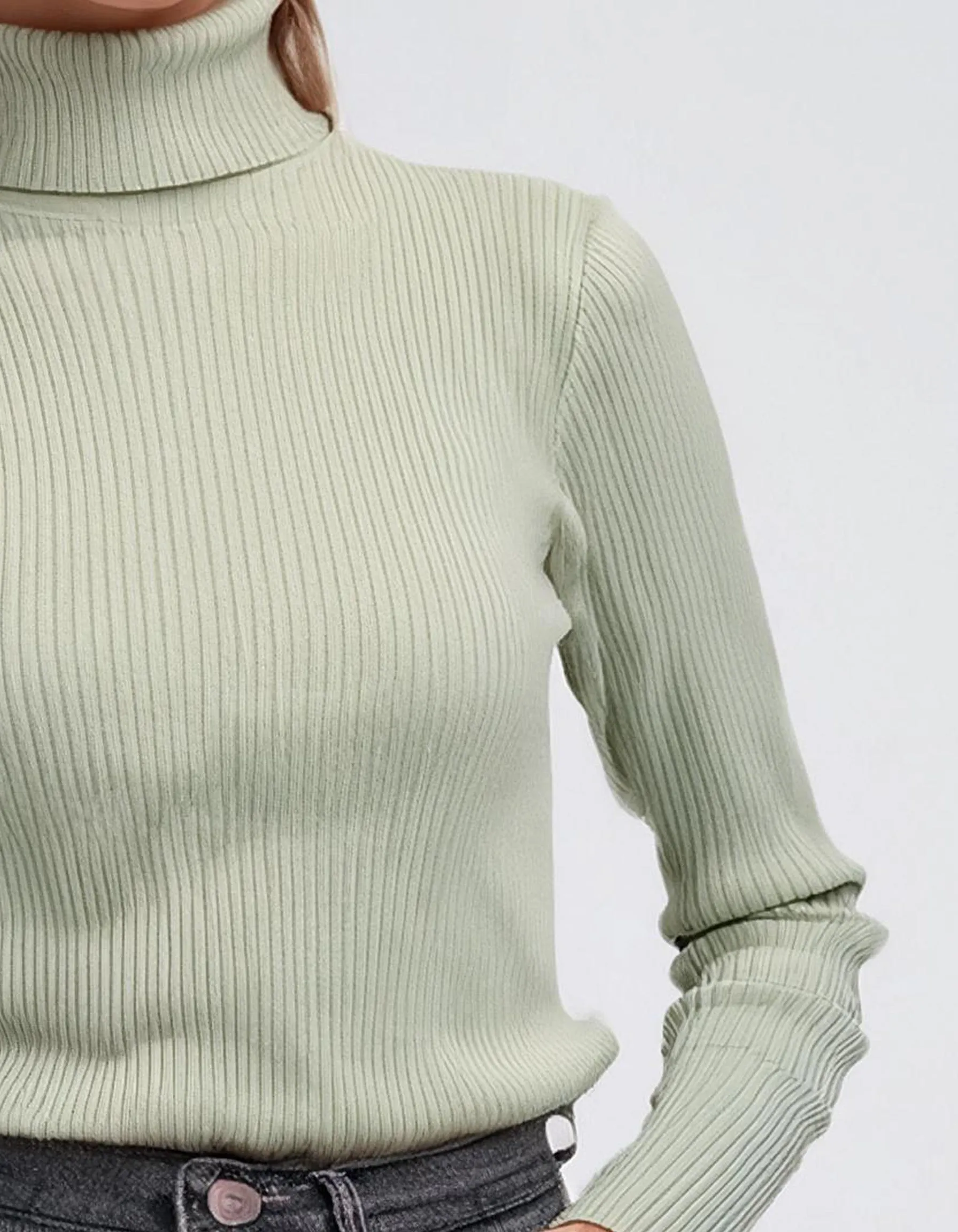 Light Sage Slim Fit Turtleneck Pullover