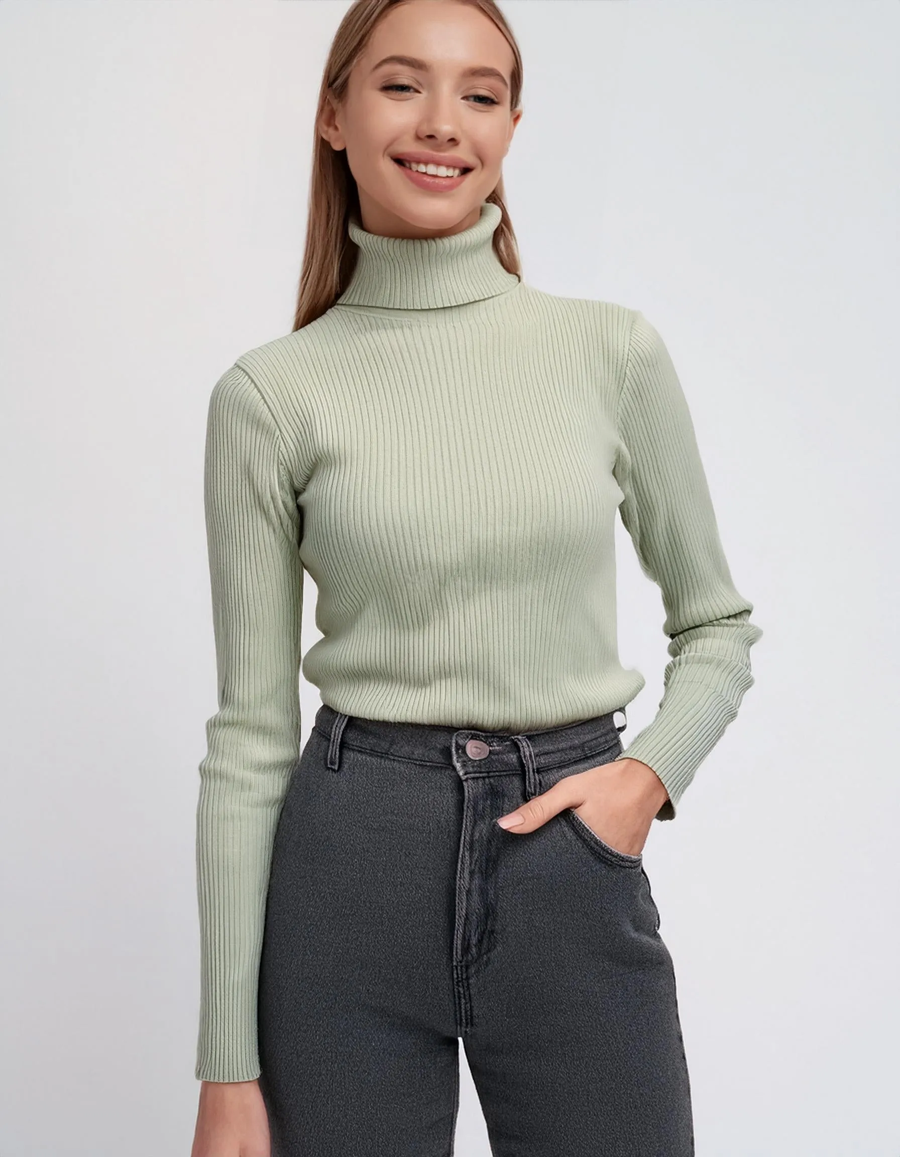 Light Sage Slim Fit Turtleneck Pullover