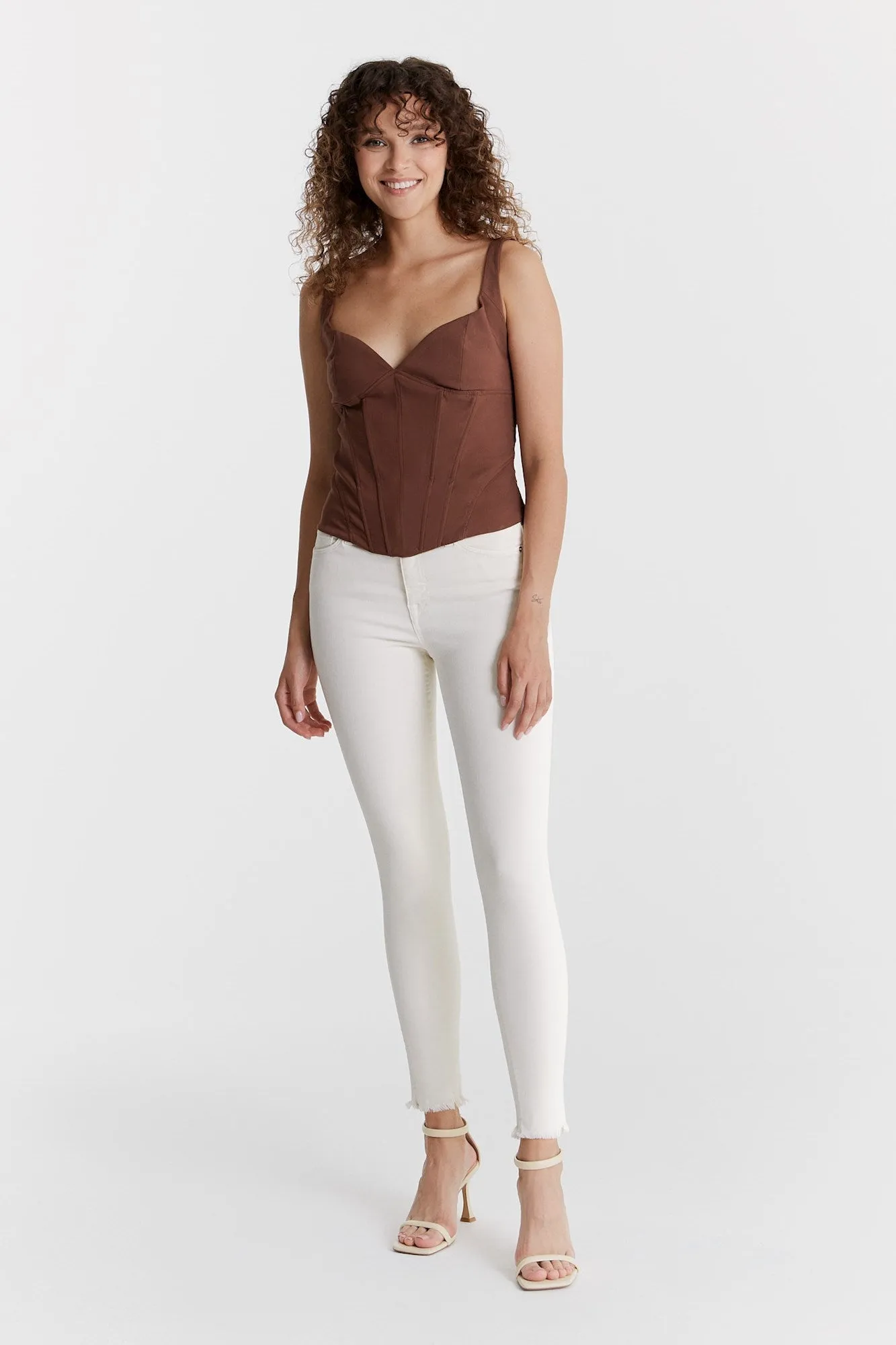 Lina High Waist 5 Pocket Ankle Pants Off White