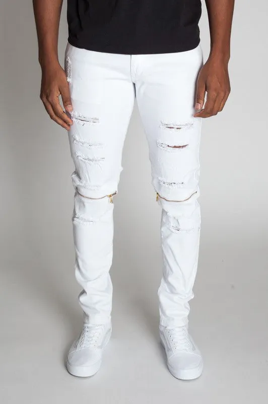 MEN'S DESTROYED SKINNY JEANS GOLD KNEE ZIPPER DETAILS