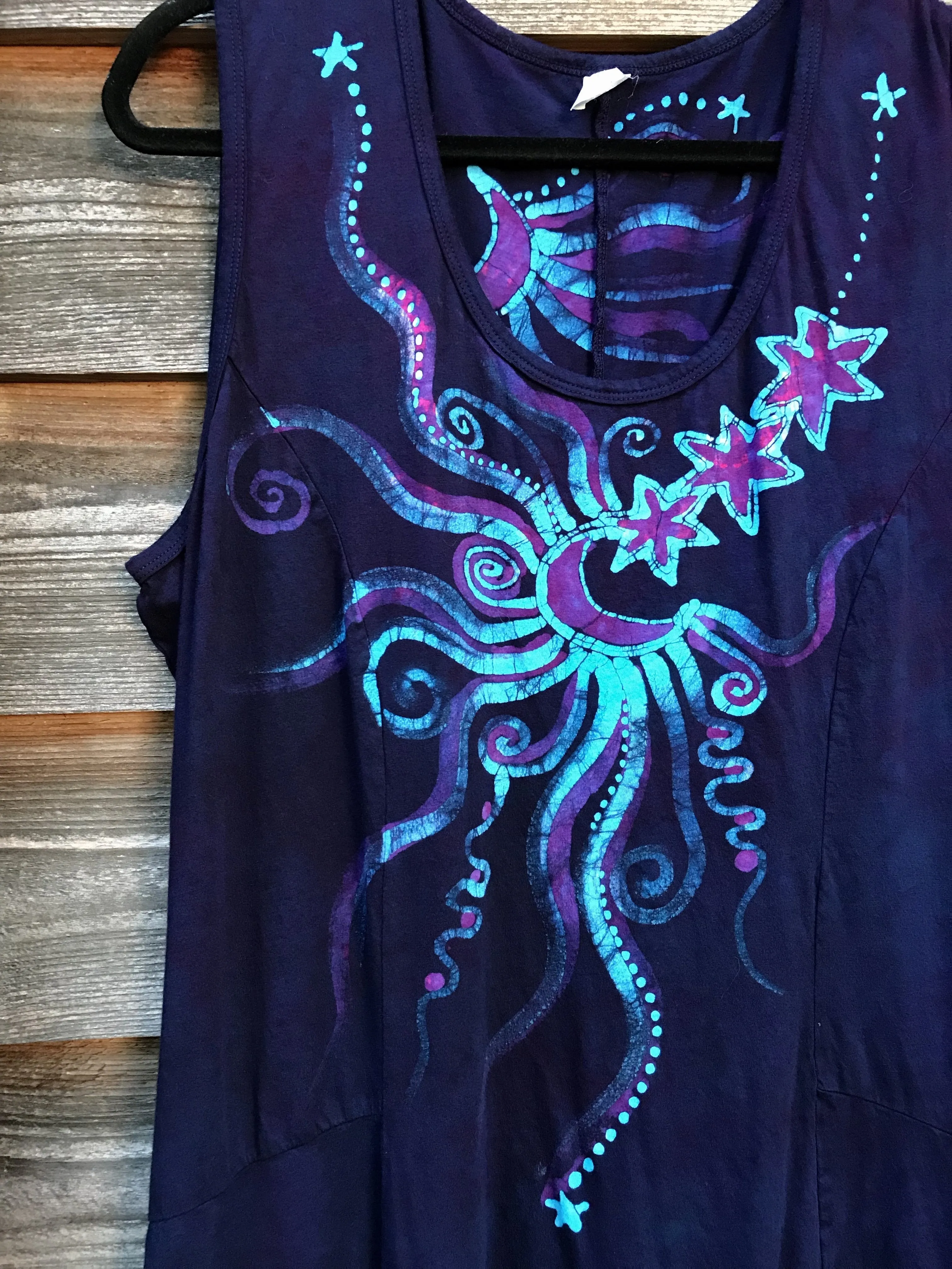 Midnight Moonbeams & Purple Star Glow Handmade Batik Dress