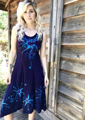 Midnight Moonbeams & Purple Star Glow Handmade Batik Dress