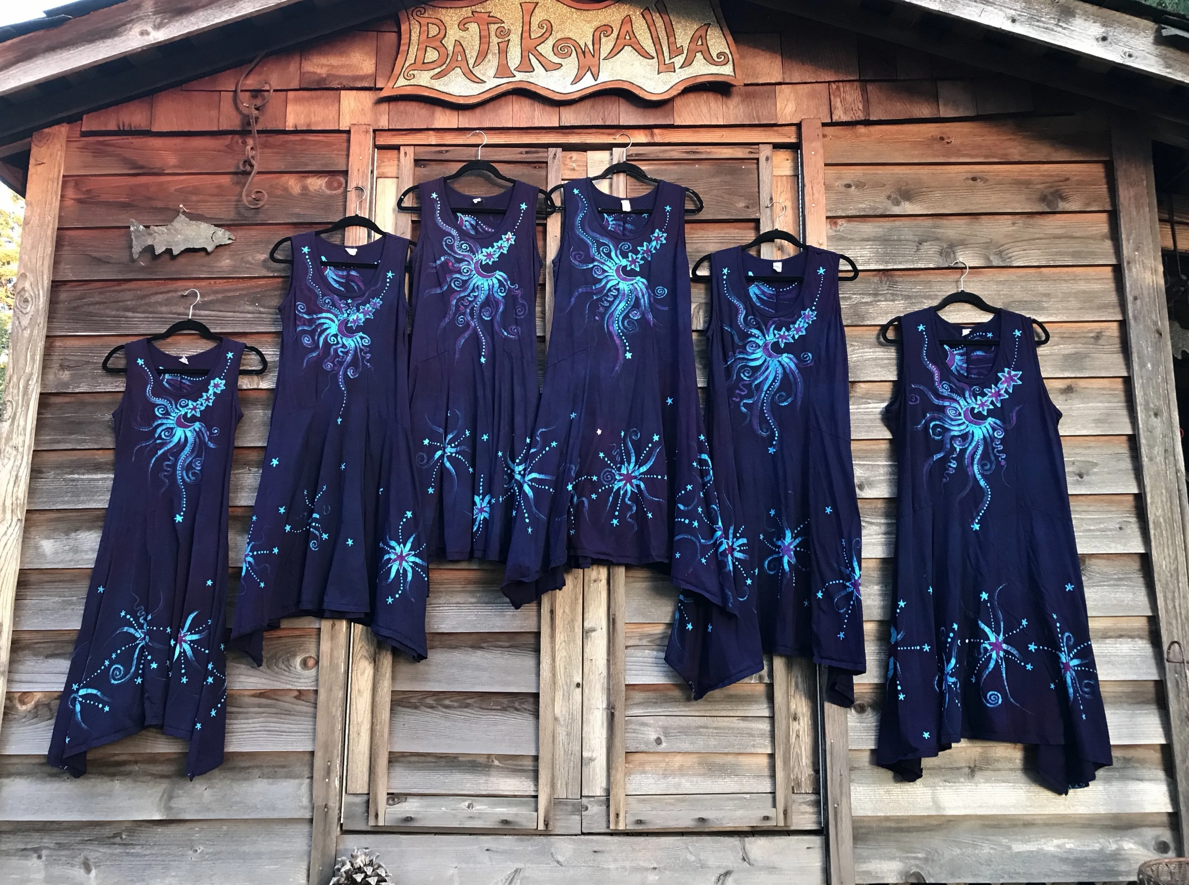 Midnight Moonbeams & Purple Star Glow Handmade Batik Dress