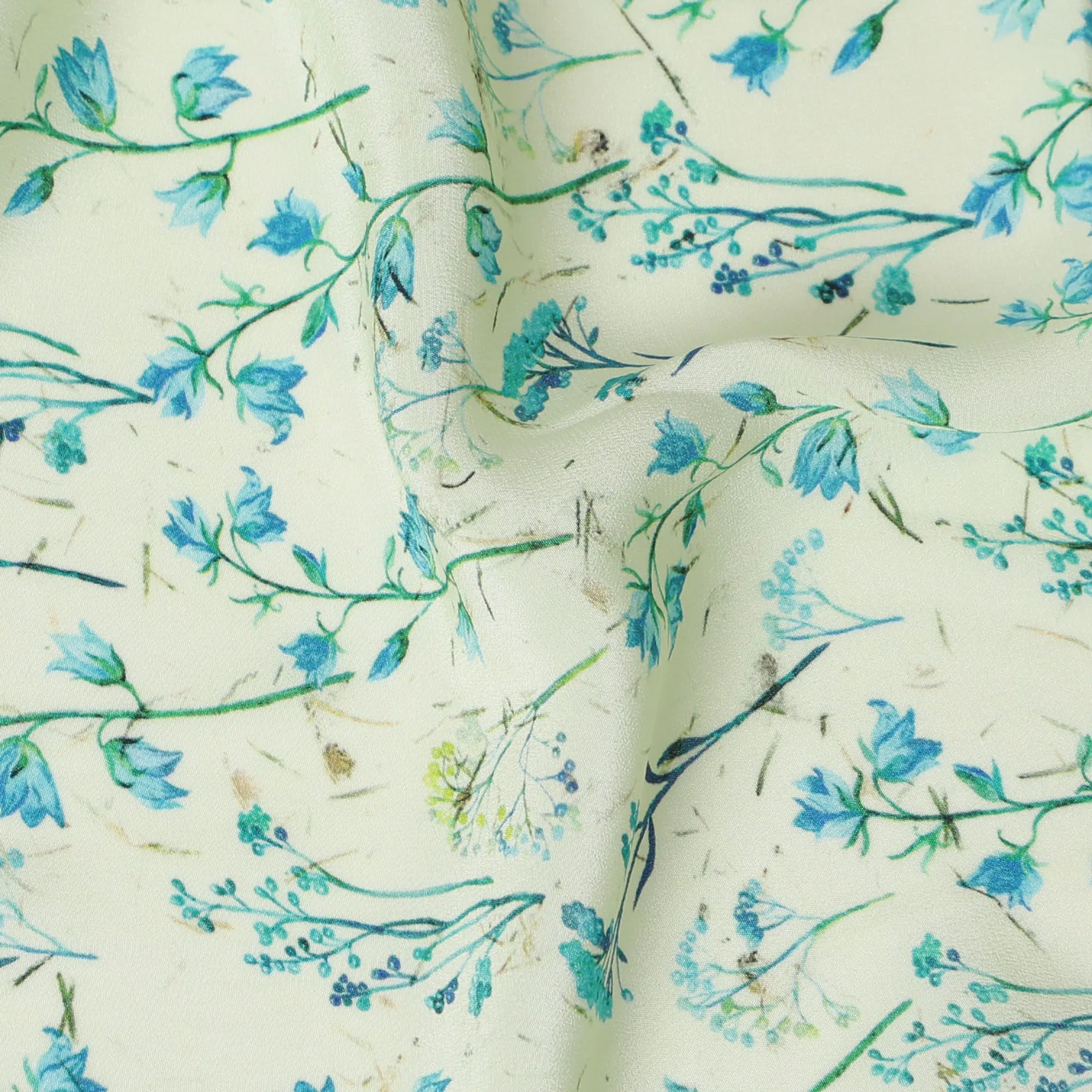 Mint green synthetic crepe fabric with multicolor print in floral design-D17345 (3.25 mtrs)