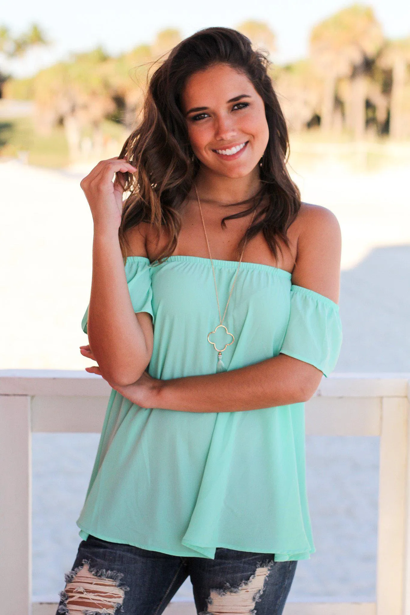 Mint Off Shoulder Top