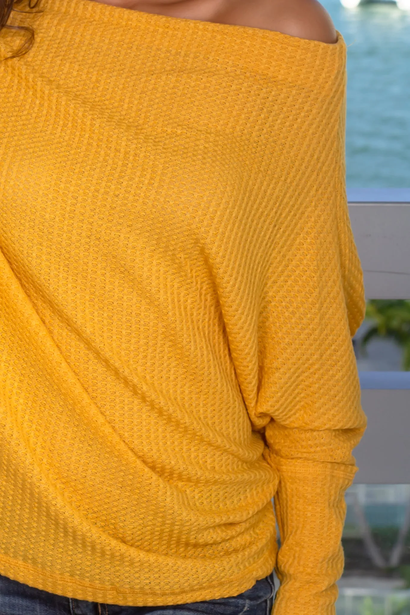 Mustard Off Shoulder Knit Top