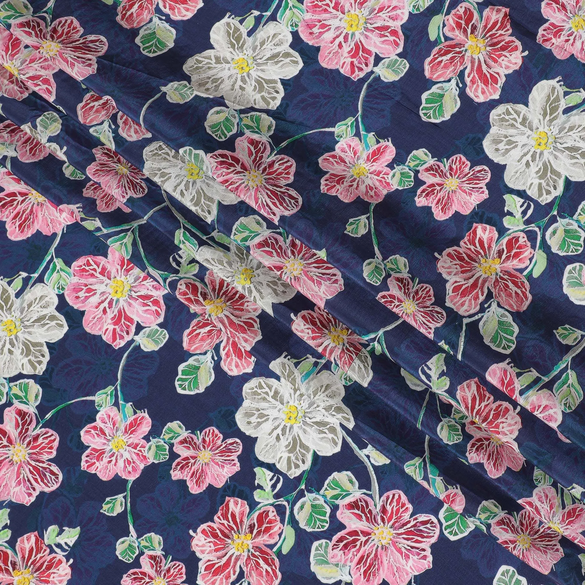 Nautical Navy Floral Viscose Crepe Fabric - 110cm Wide - Classic with a Floral Twist - Buy Online-D18227