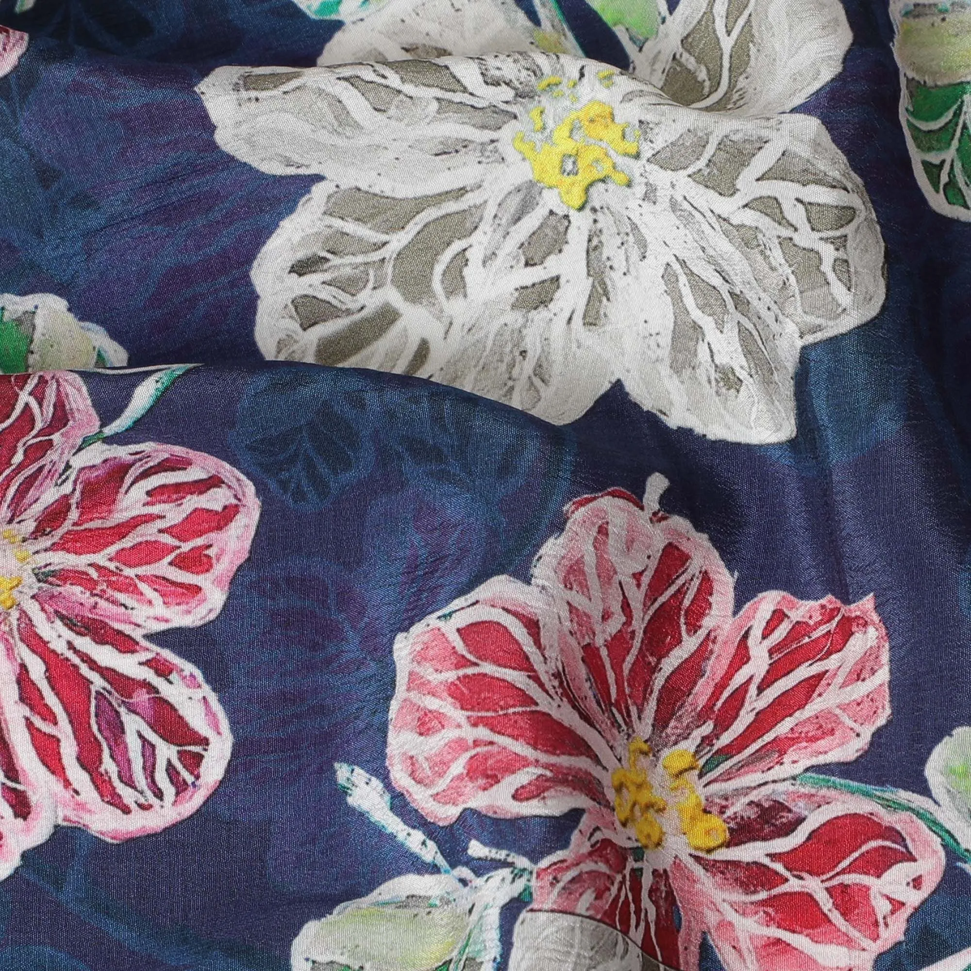 Nautical Navy Floral Viscose Crepe Fabric - 110cm Wide - Classic with a Floral Twist - Buy Online-D18227