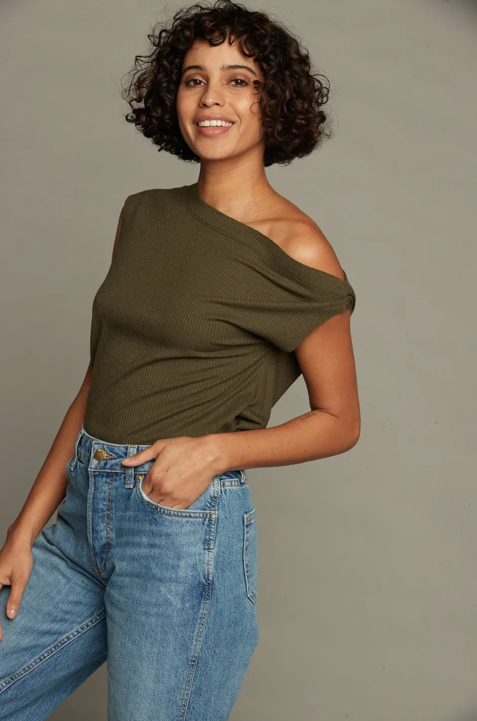 NEW!! Drop Shoulder Top in Olive by Sunday Ritual