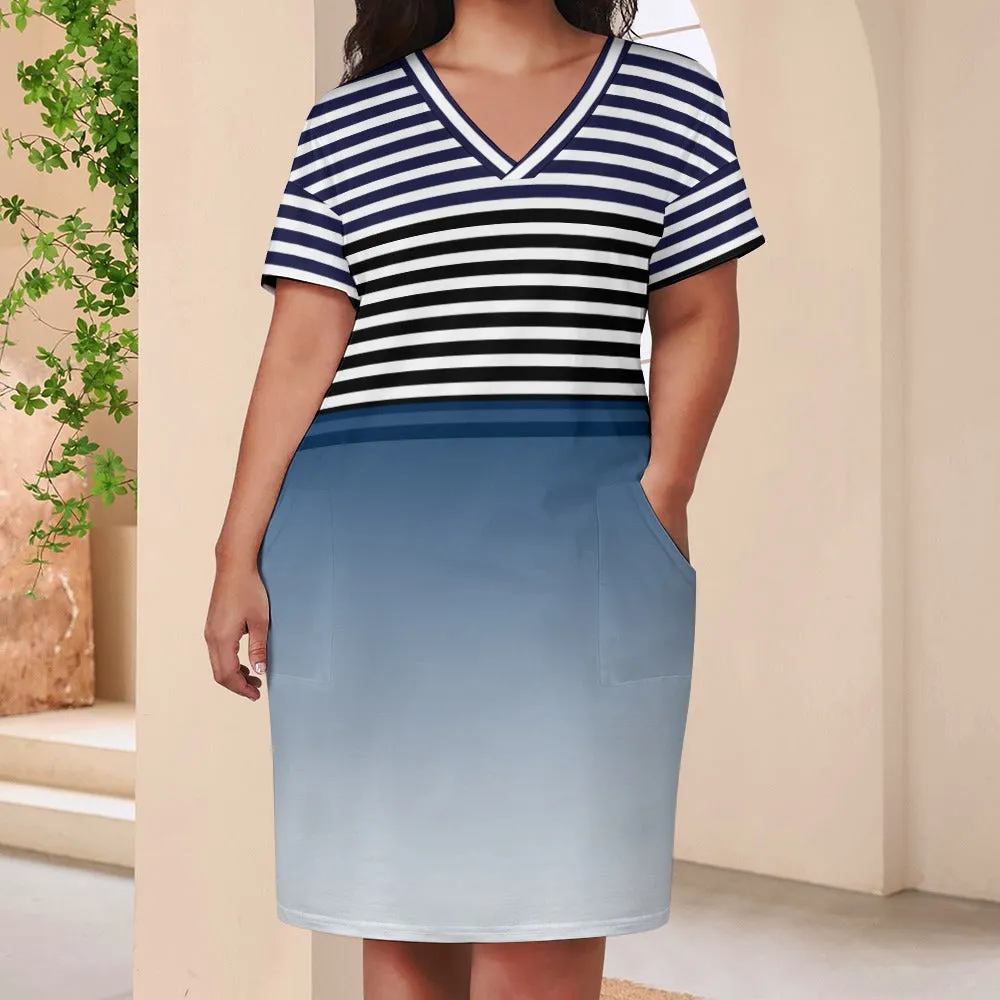 Ombre Striped Voluptuous ( ) Loose Pocket Plus Size Dress