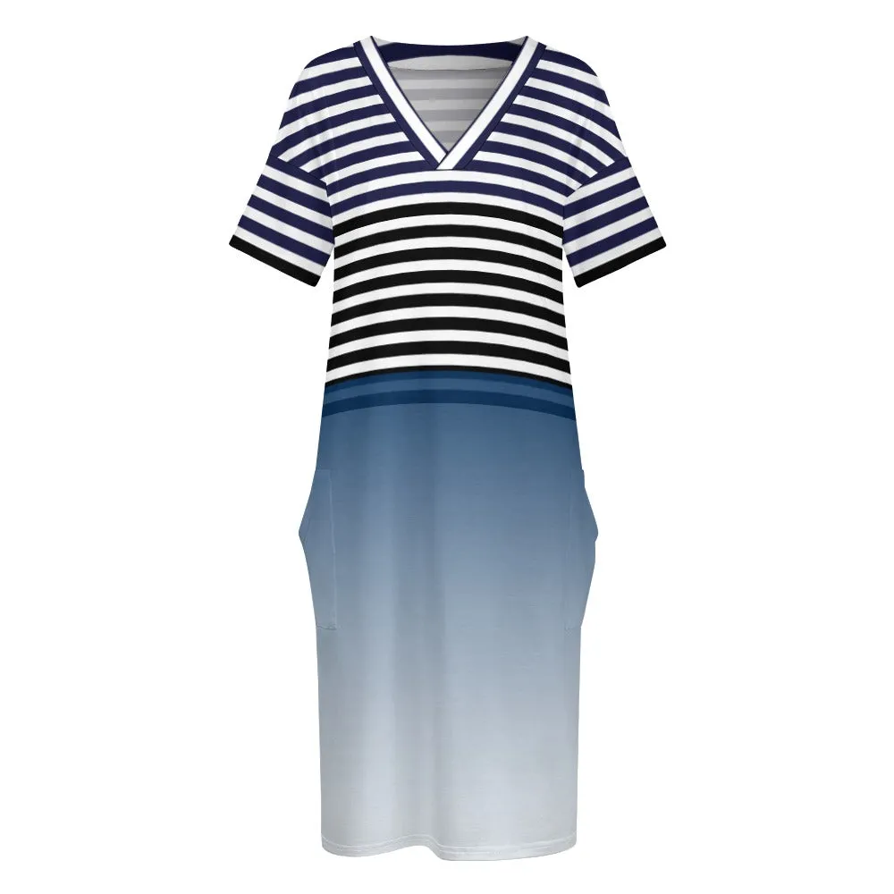 Ombre Striped Voluptuous ( ) Loose Pocket Plus Size Dress