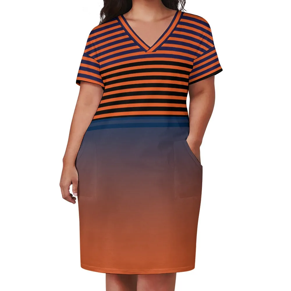 Ombre Striped Voluptuous ( ) Loose Pocket Plus Size Dress