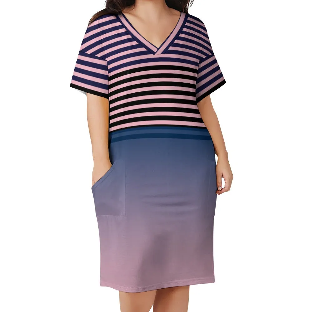 Ombre Striped Voluptuous ( ) Loose Pocket Plus Size Dress