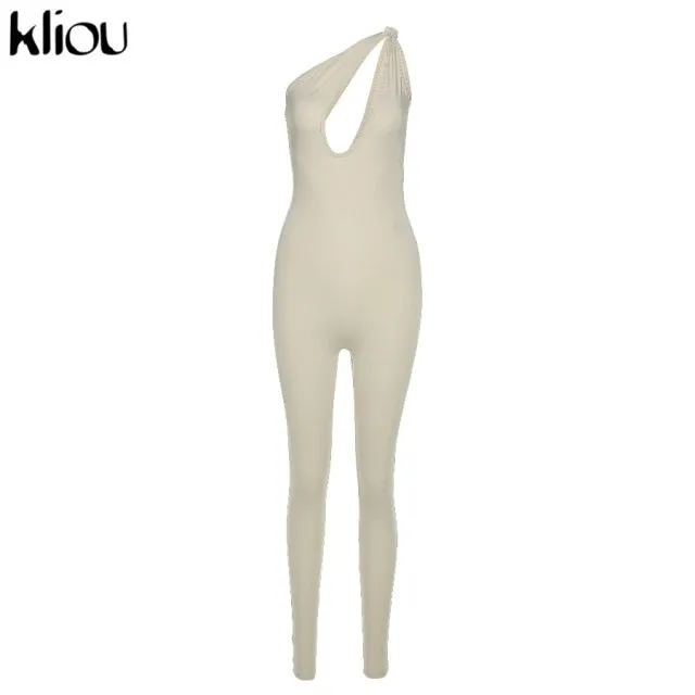 One shoulder sexy cut out jumpsuit