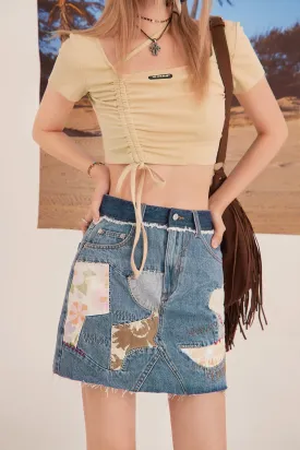 Patchwork Vintage Denim Skirt