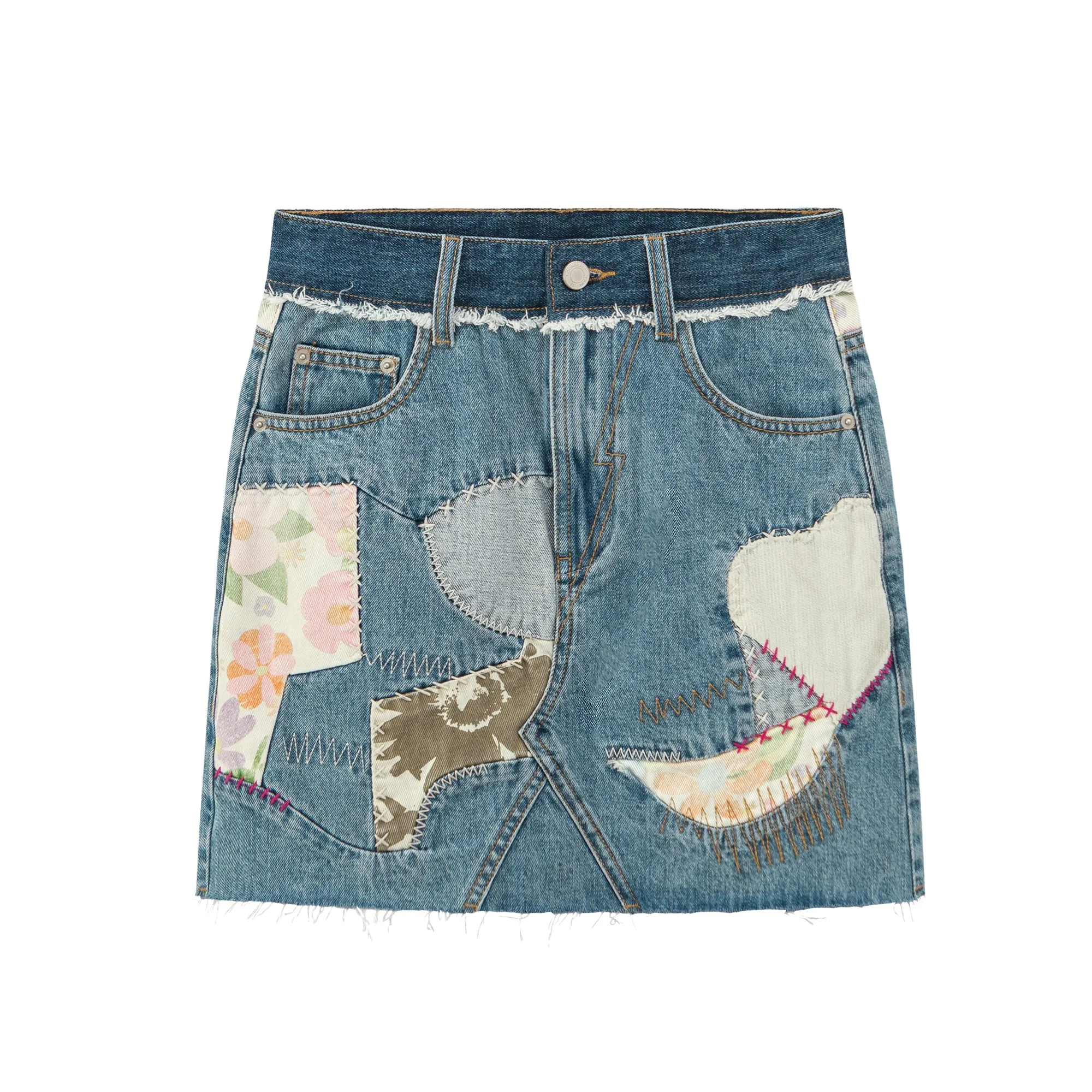 Patchwork Vintage Denim Skirt