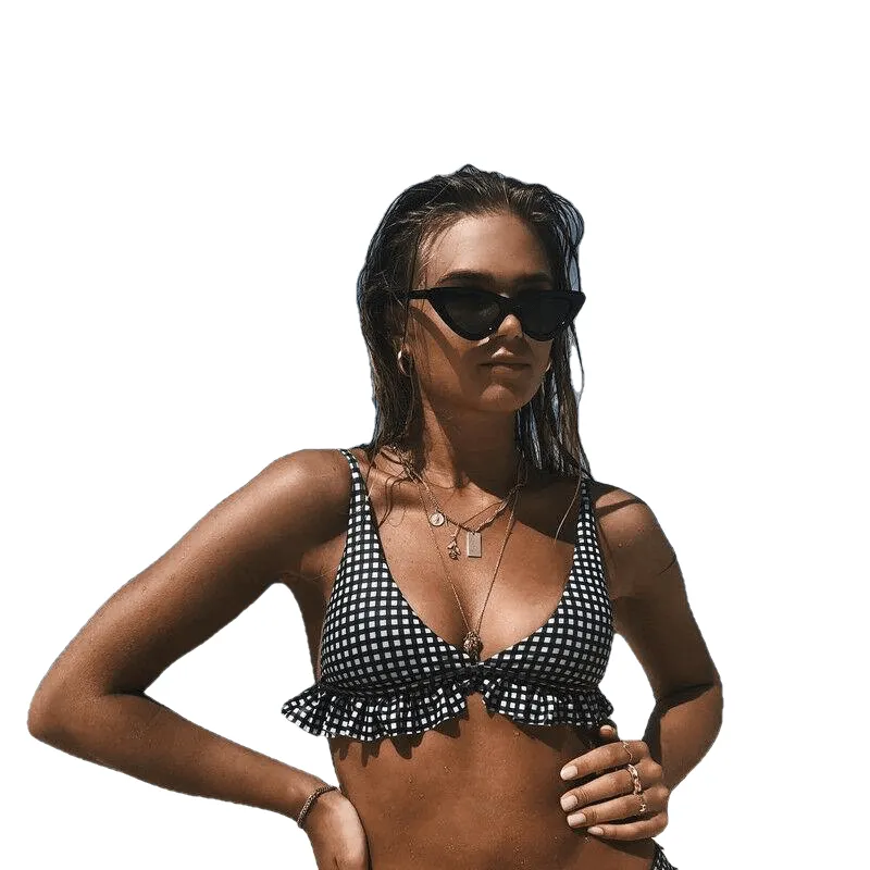 Plaid Sexy Women Bikini Set New Push Up Ruffles Padded Swimwear Bathing Suit Beachwear Swimming