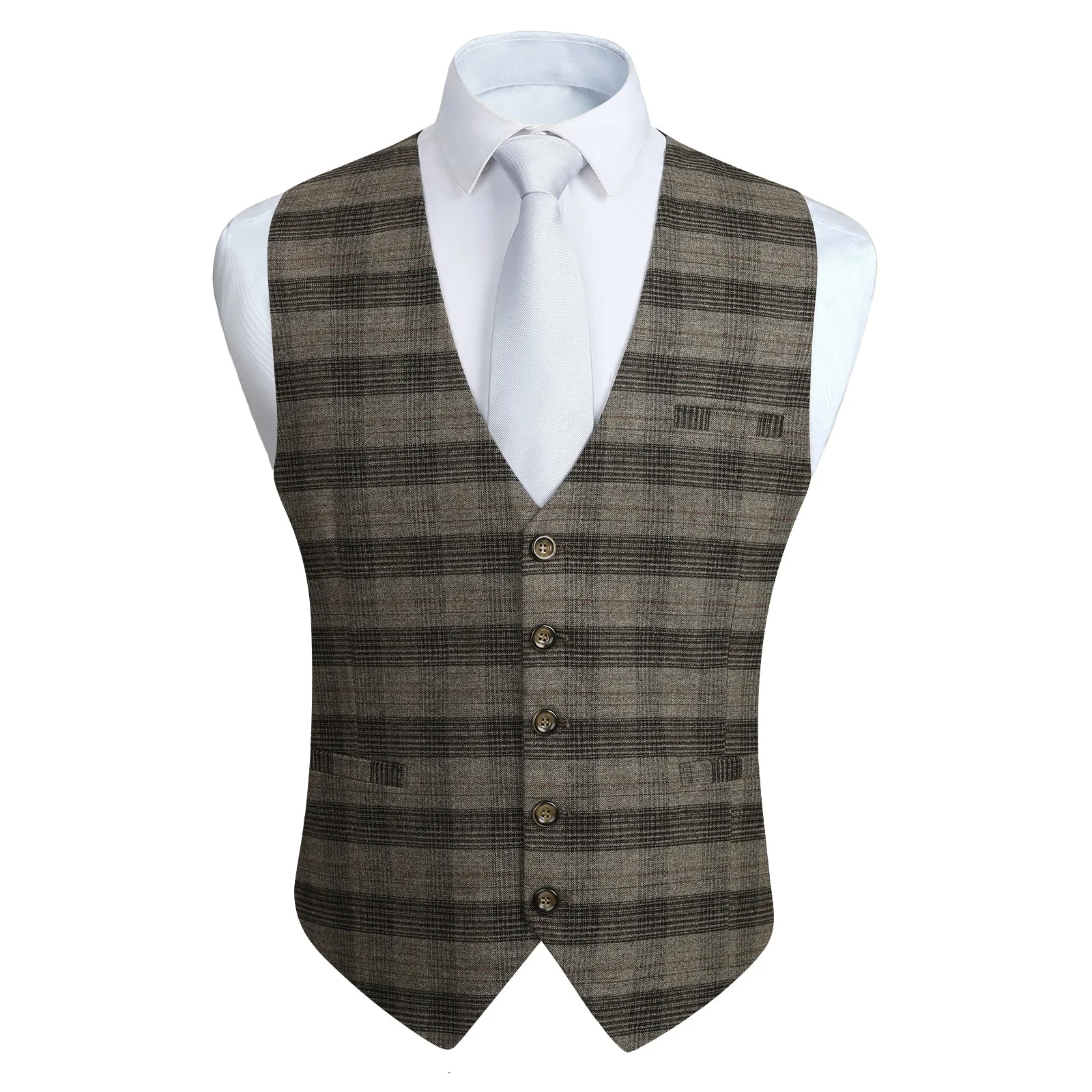 Plaid Slim Suit Vest - B1-BROWN