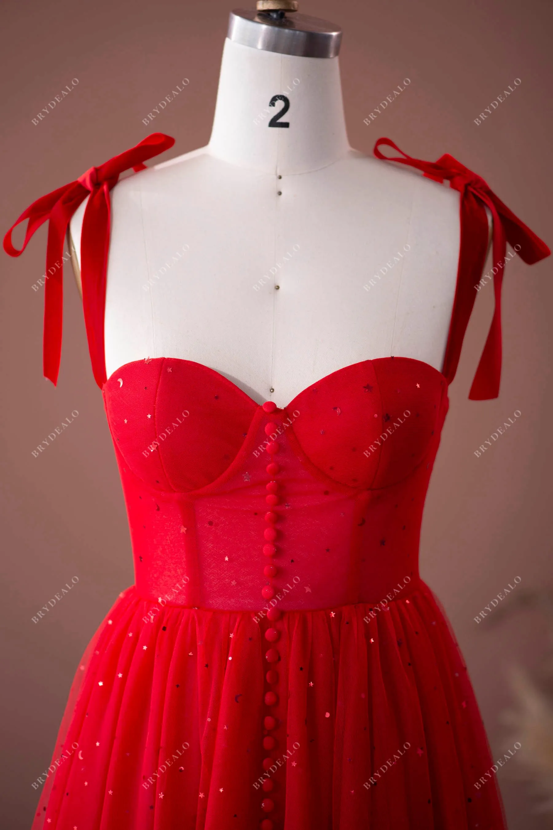 Red Shoulder Tie Corset Star Tea Length Fairy Prom Formal Dress