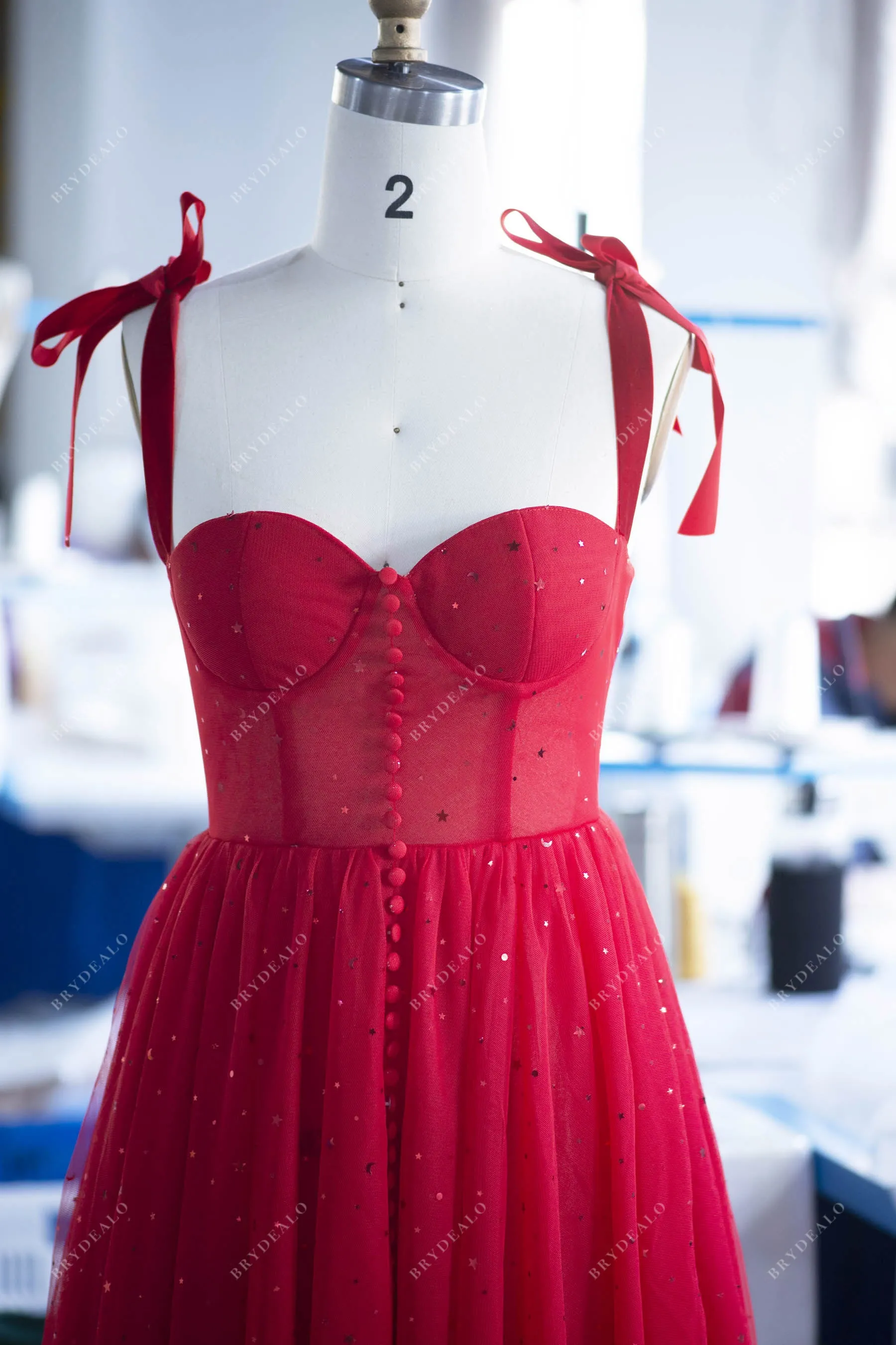 Red Shoulder Tie Corset Star Tea Length Fairy Prom Formal Dress