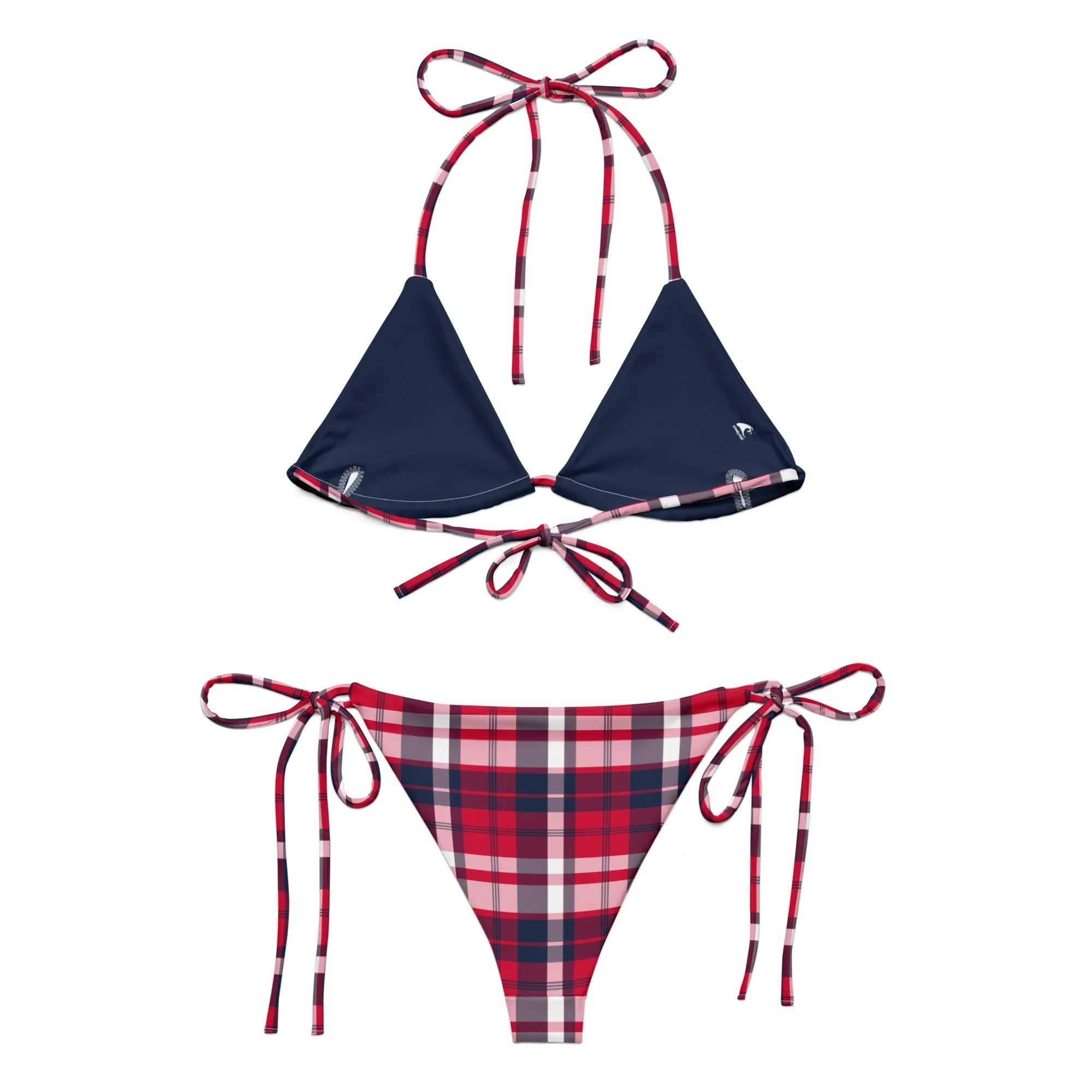 Red, White and Navy Blue Preppy Surfer Girl Plaid String Bikini