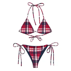 Red, White and Navy Blue Preppy Surfer Girl Plaid String Bikini