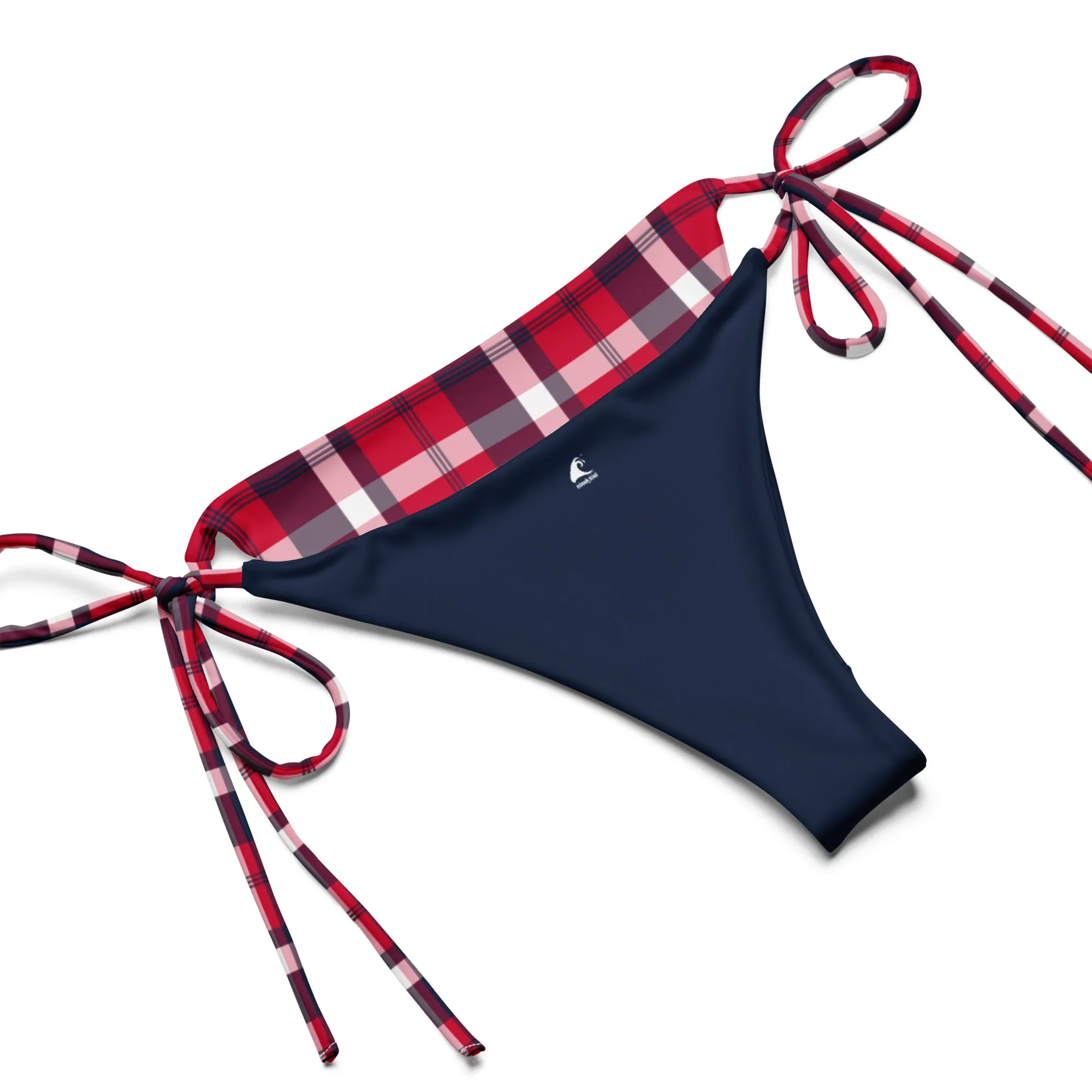 Red, White and Navy Blue Preppy Surfer Girl Plaid String Bikini