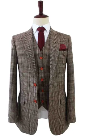 RETRO BROWN PLAID TWEED 3 PIECE SUIT