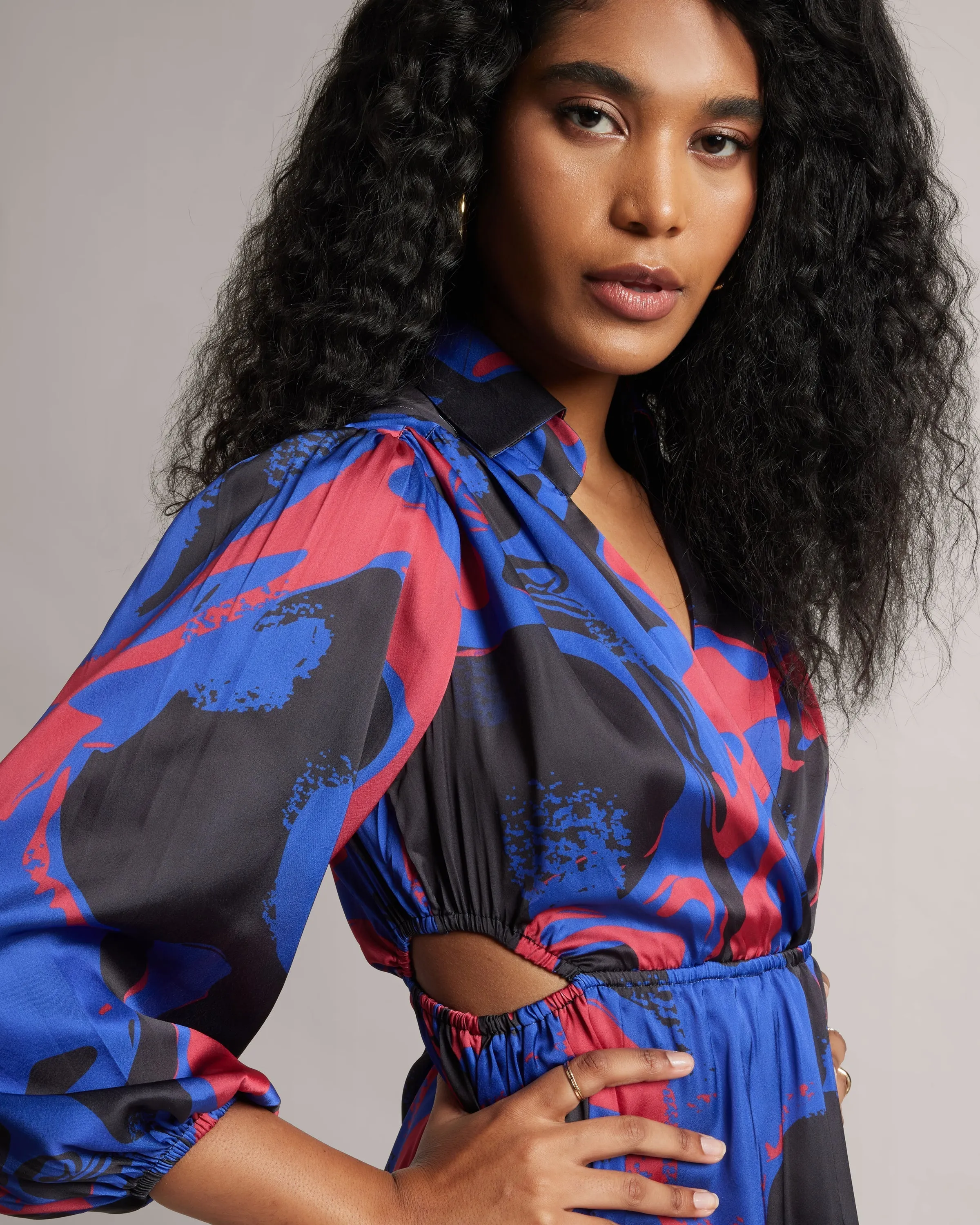 Royal Blue Print Cut-Out Wrap Dress