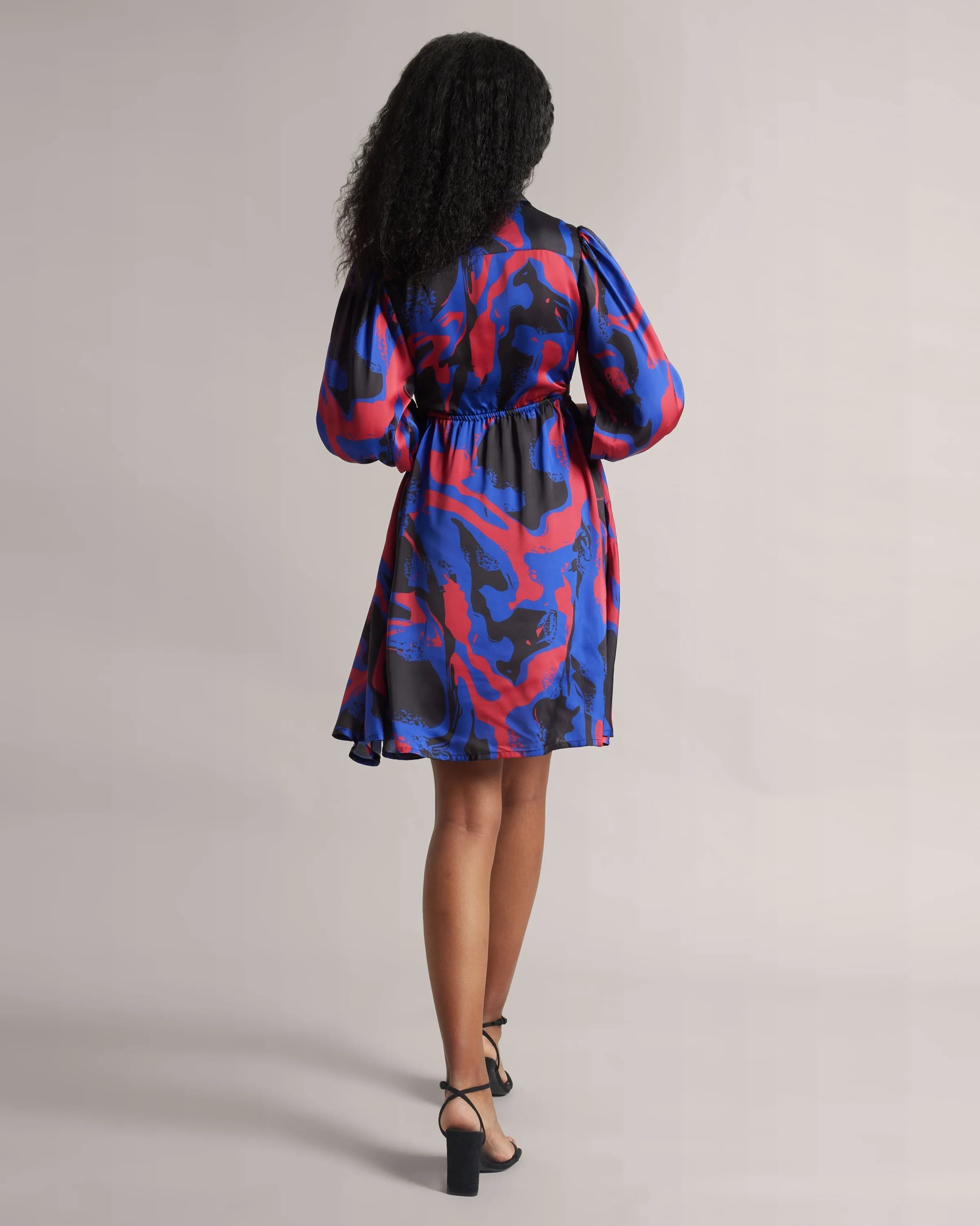 Royal Blue Print Cut-Out Wrap Dress