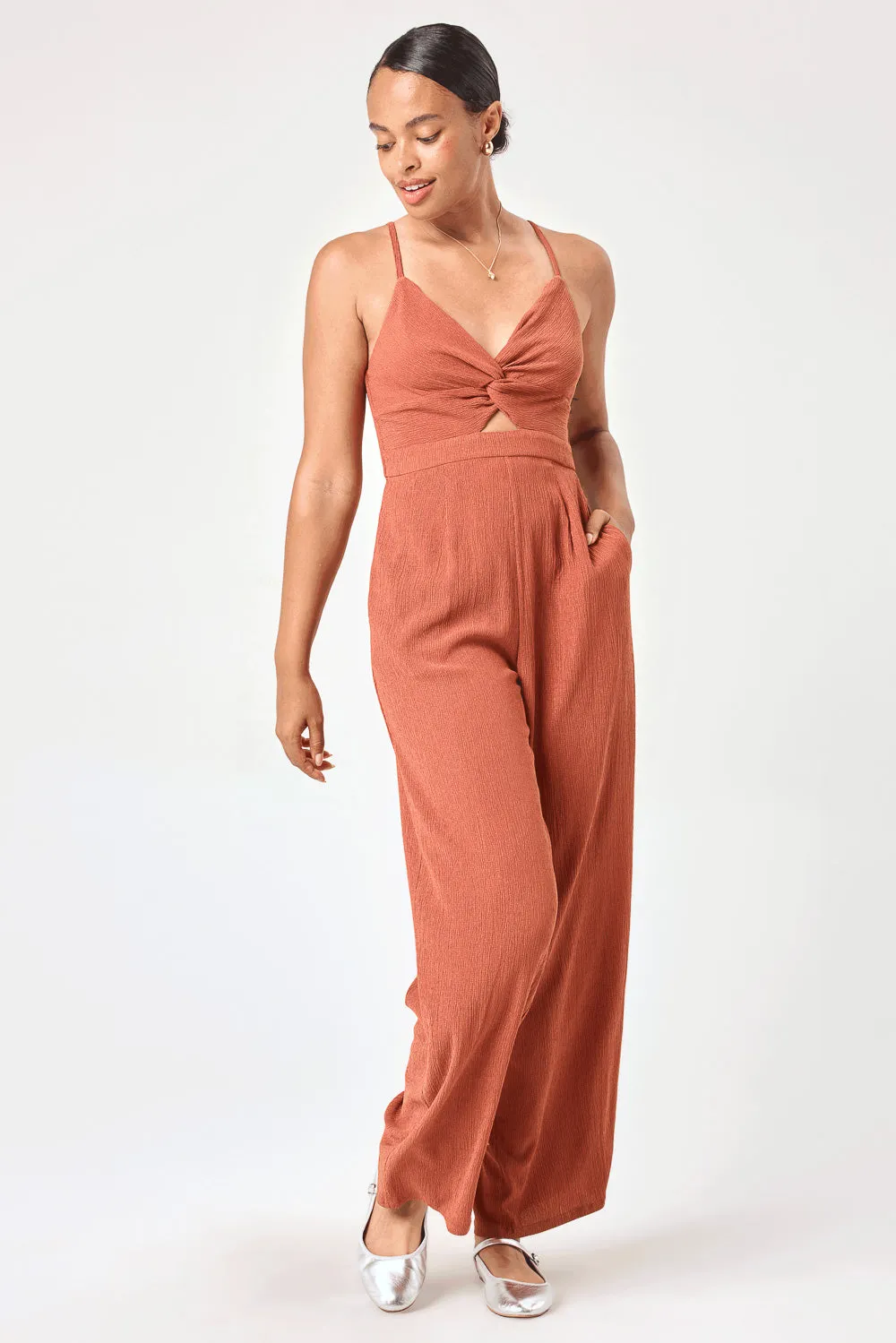 Rust Twist Crinkle Jumpsuit