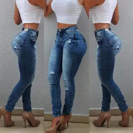 Sexy high Waist Jeans Woman Peach Push Up Hip Skinny Denim Pant Boyfriend Jean For Women Elastic Leggings blue Ripped jeans D30