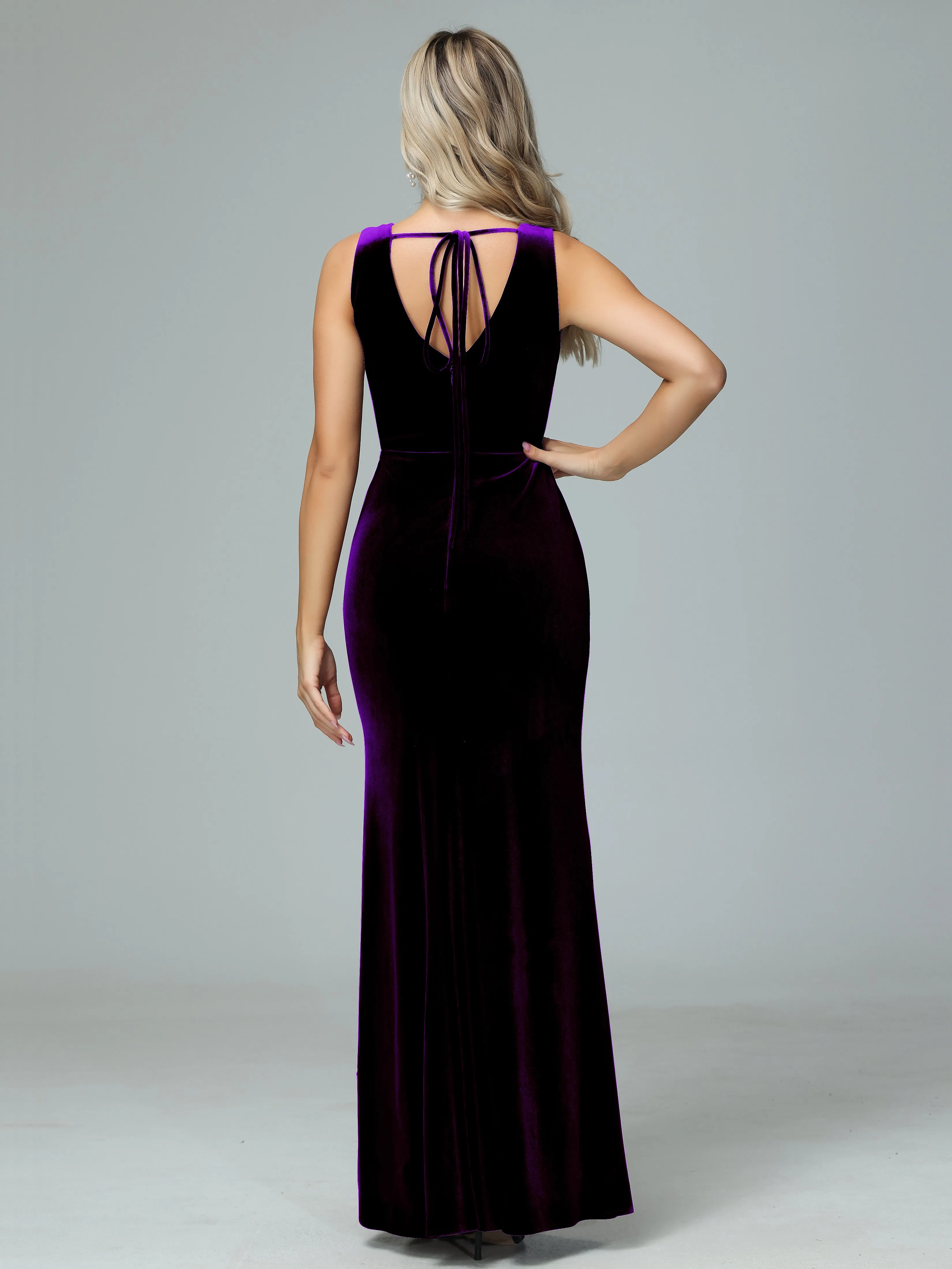 Sheath V-neck Velvet Formal Bridesmaid Dresses