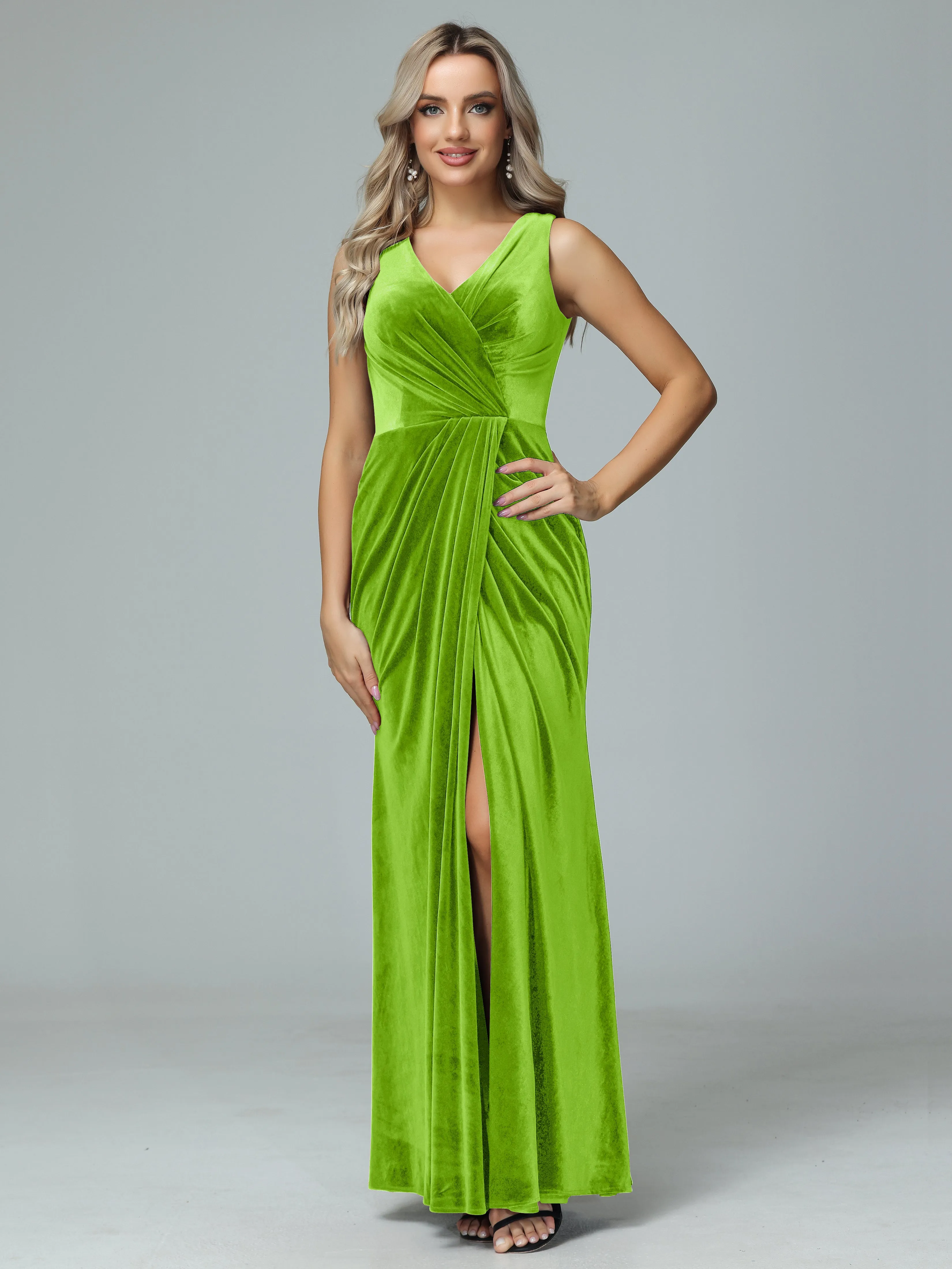 Sheath V-neck Velvet Formal Bridesmaid Dresses