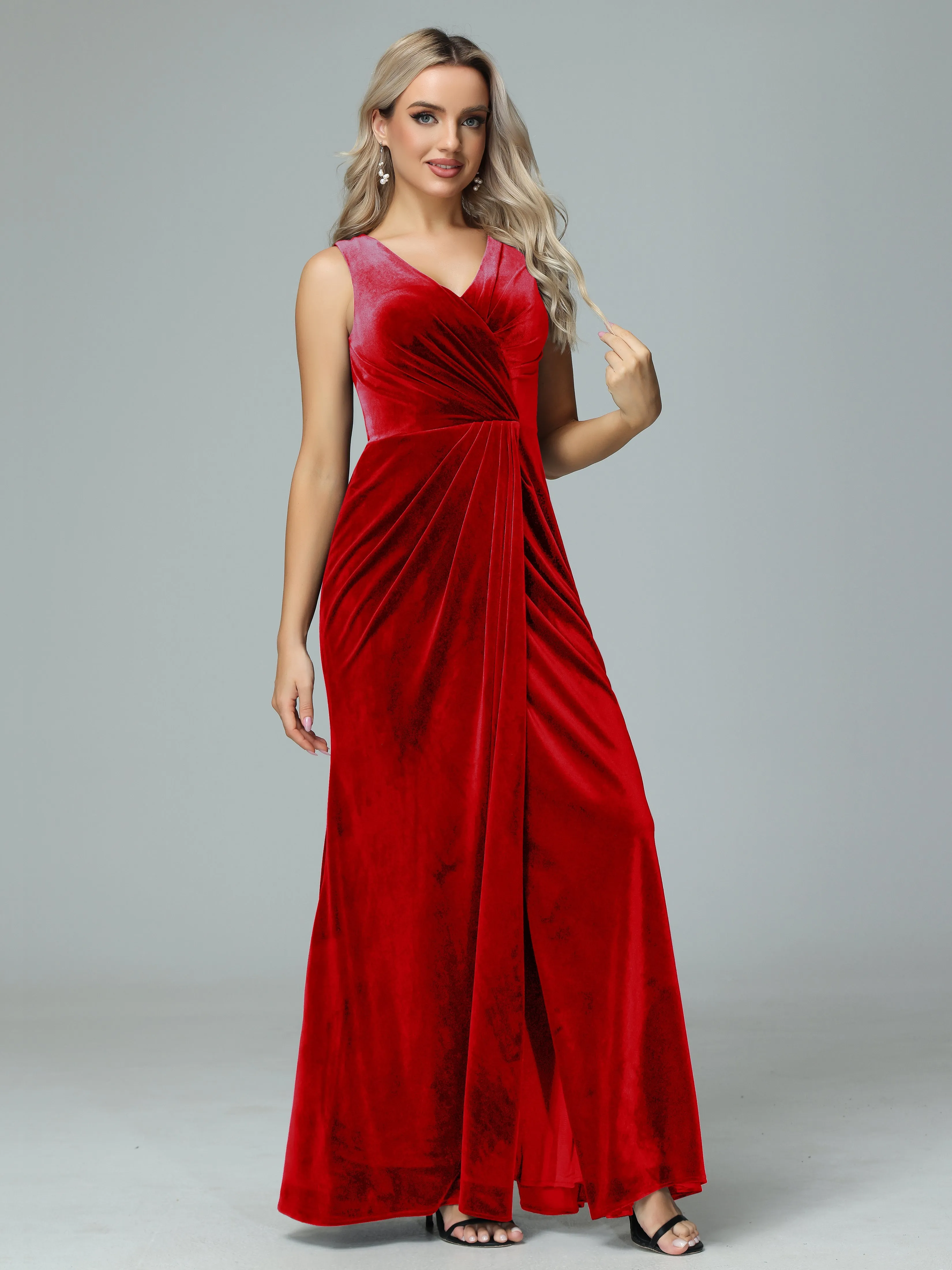 Sheath V-neck Velvet Formal Bridesmaid Dresses