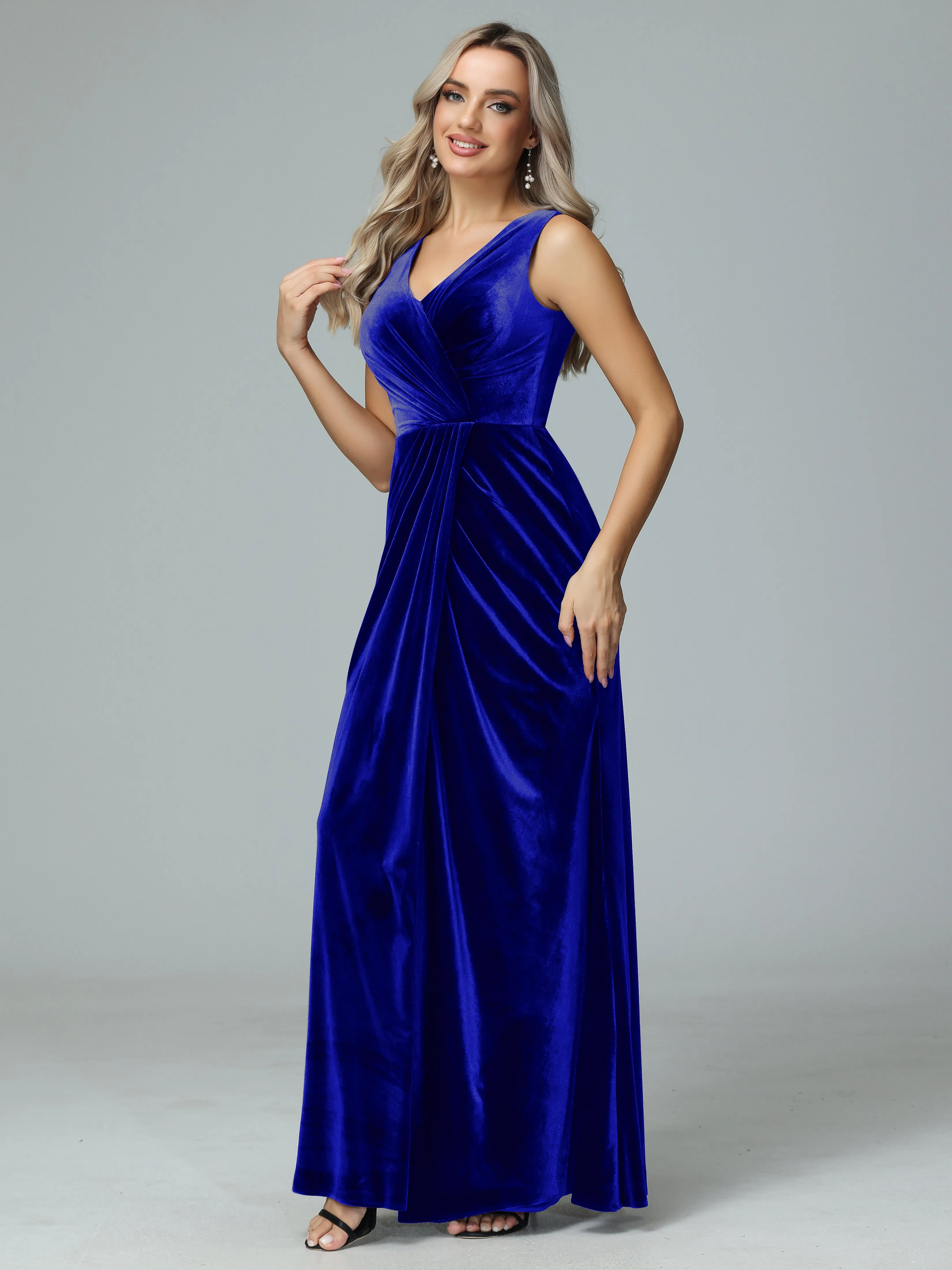 Sheath V-neck Velvet Formal Bridesmaid Dresses