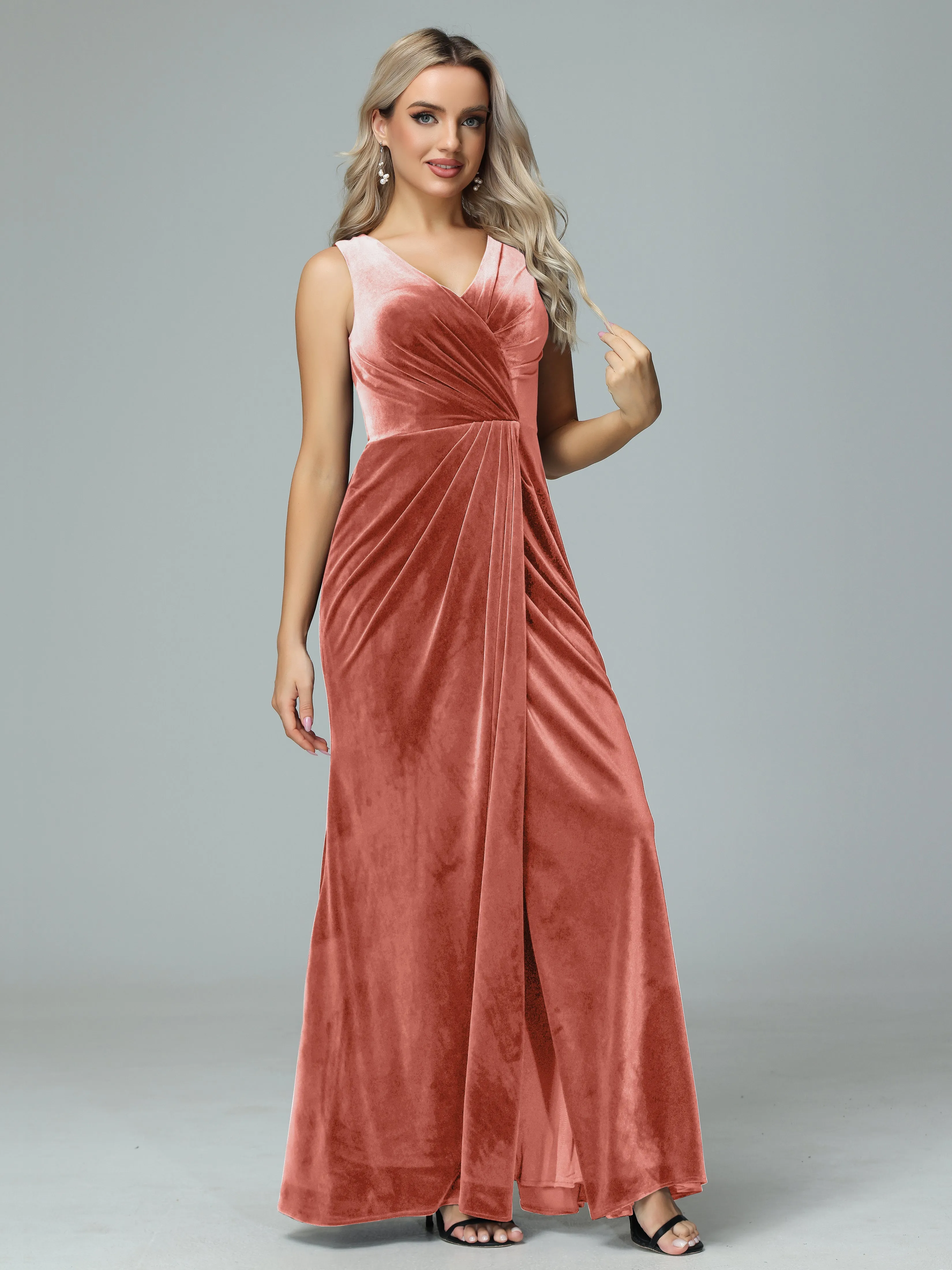 Sheath V-neck Velvet Formal Bridesmaid Dresses