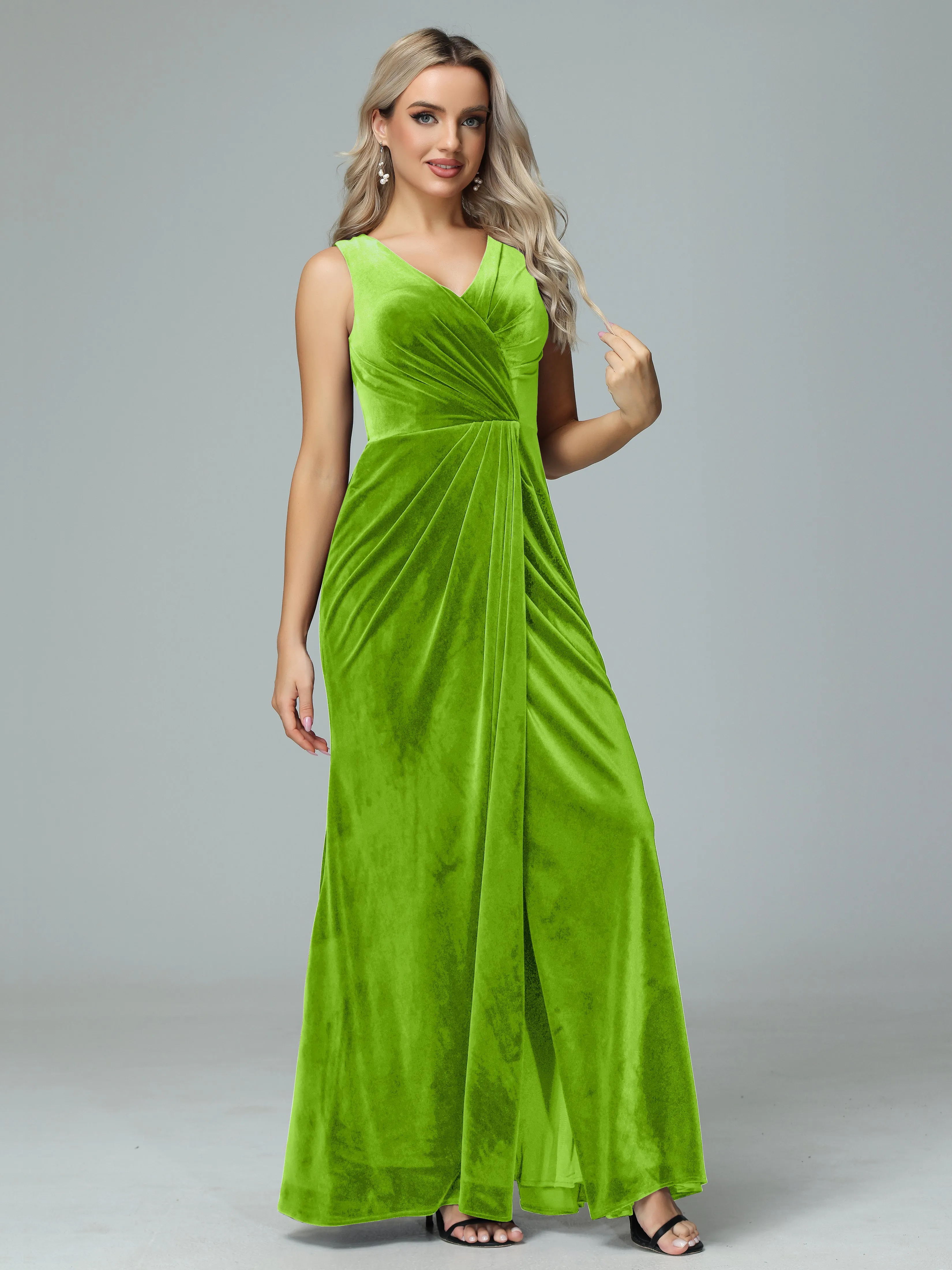 Sheath V-neck Velvet Formal Bridesmaid Dresses